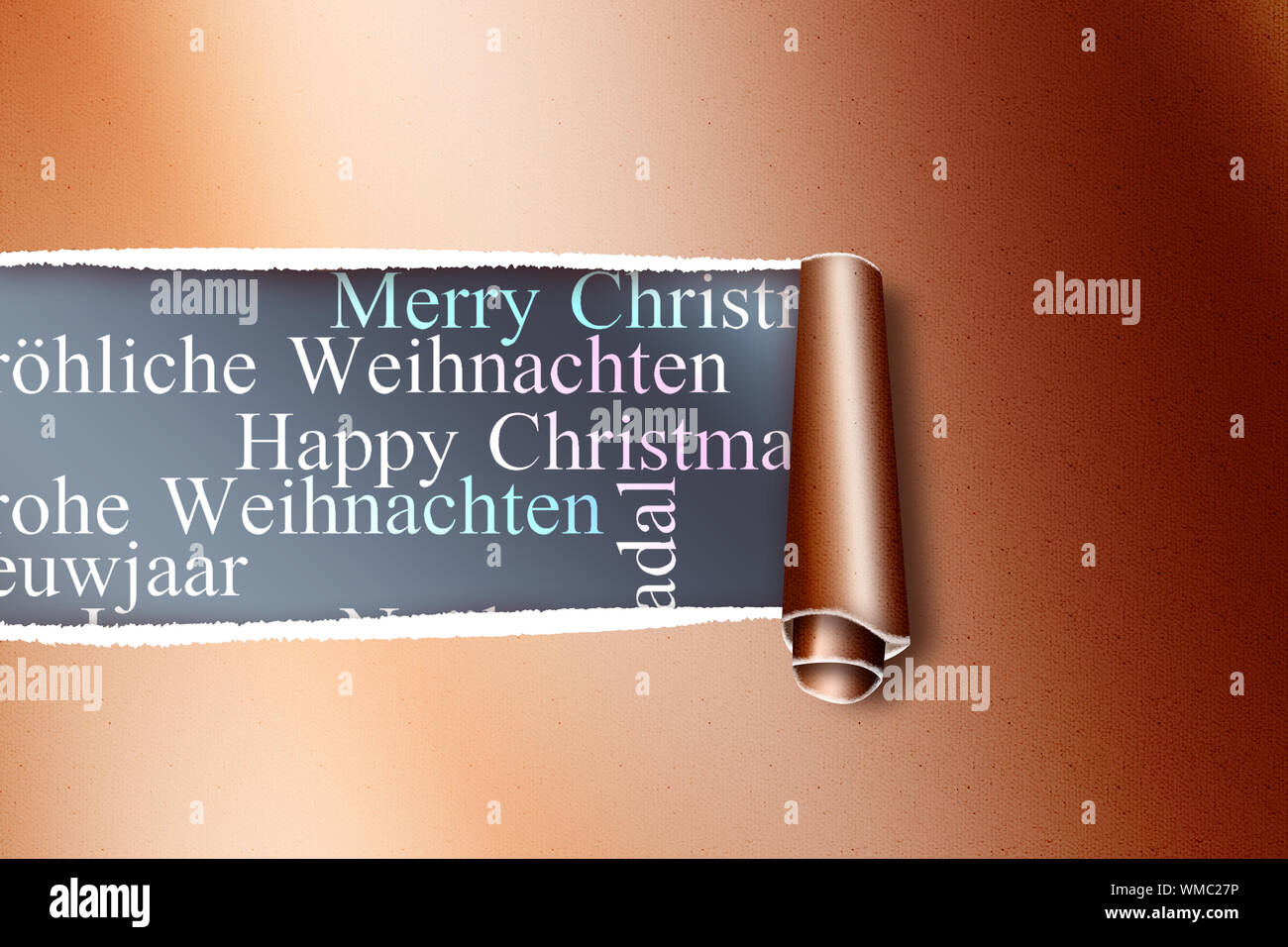 Rip In Gold Paper Against Holiday Greetings In Different Languages rip-in-gold-paper-against-holiday-greetings-in-different-languages