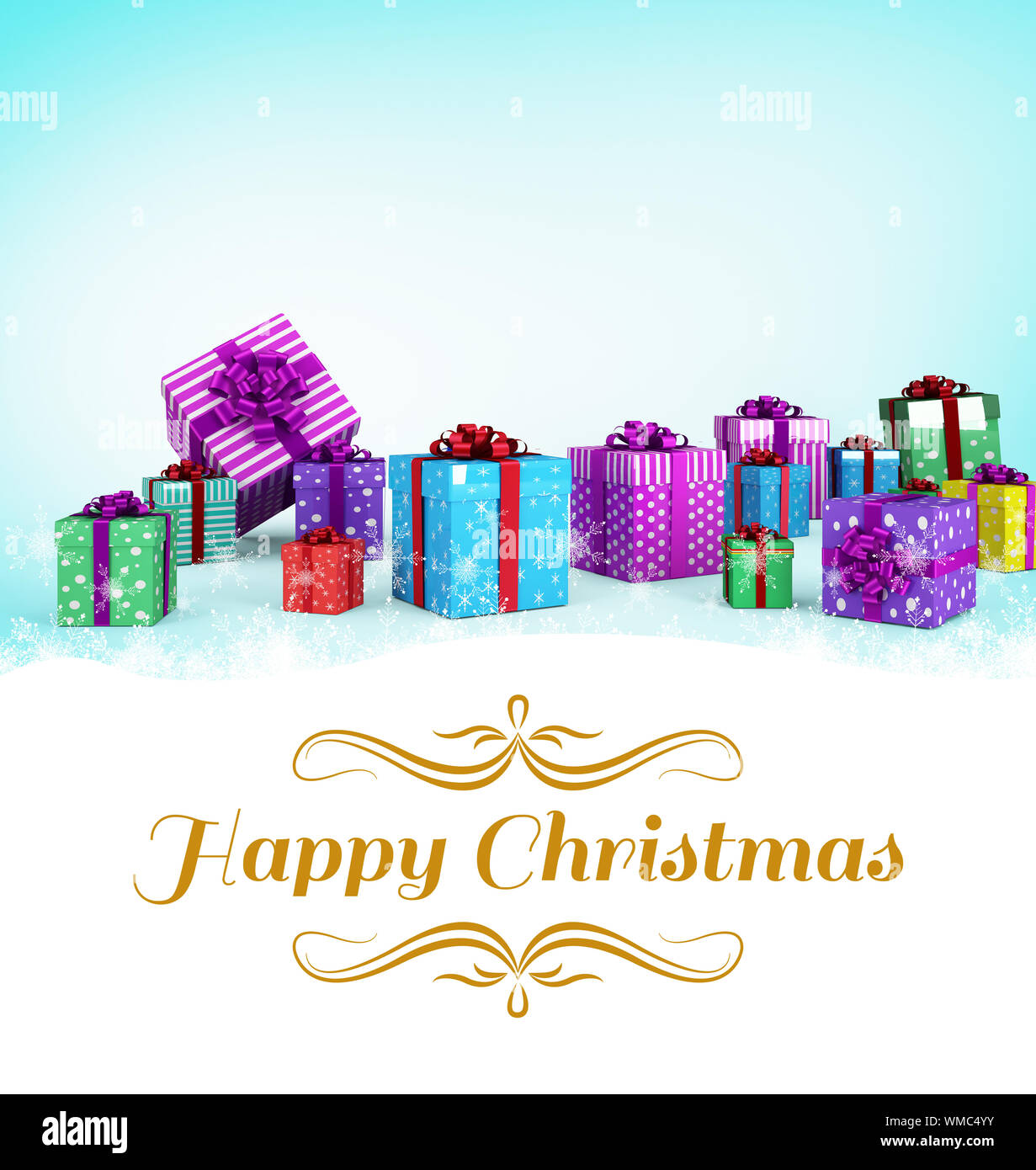 border against many colourful christmas gift boxes Stock Photo