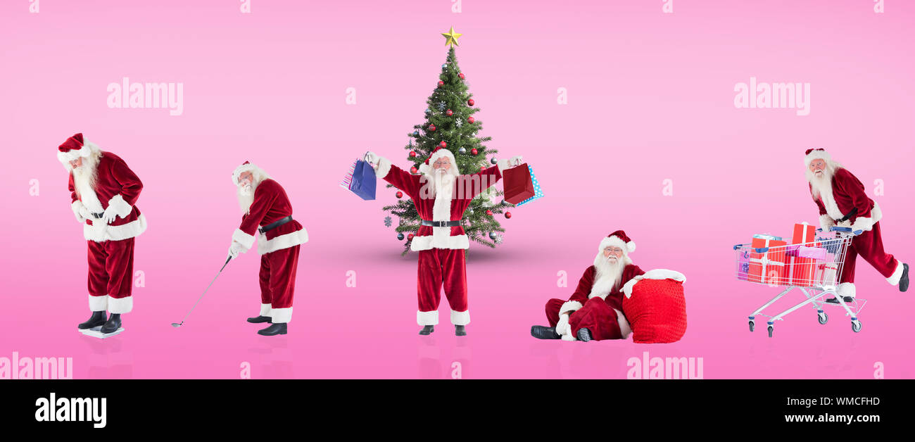 Composite image of different santas against pink vignette Stock Photo