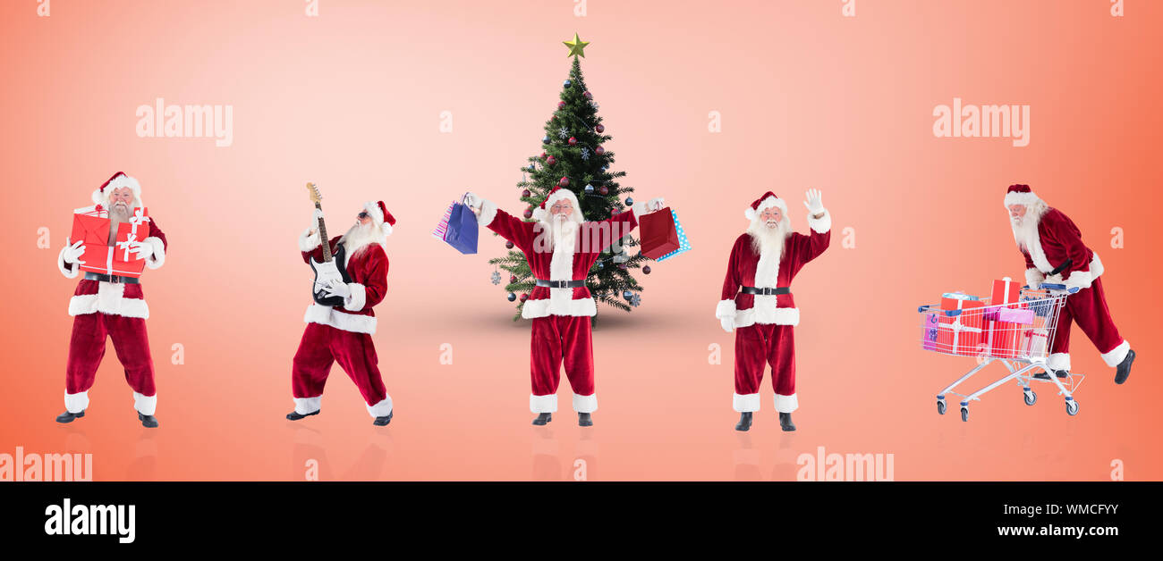 Composite image of different santas against orange vignette Stock Photo