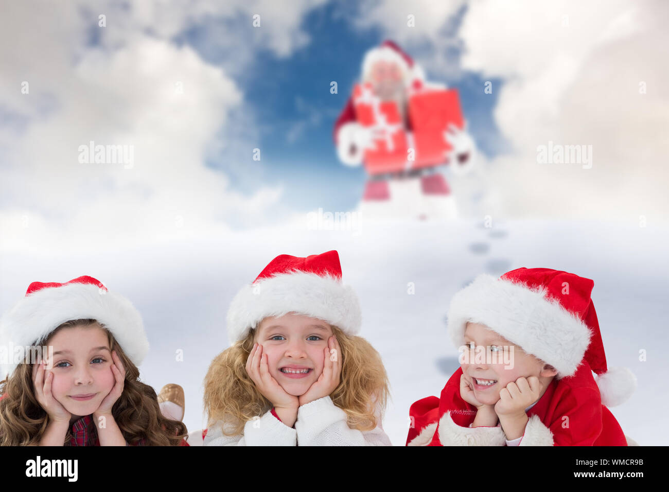 Cute children against blue sky with white clouds Stock Photo - Alamy