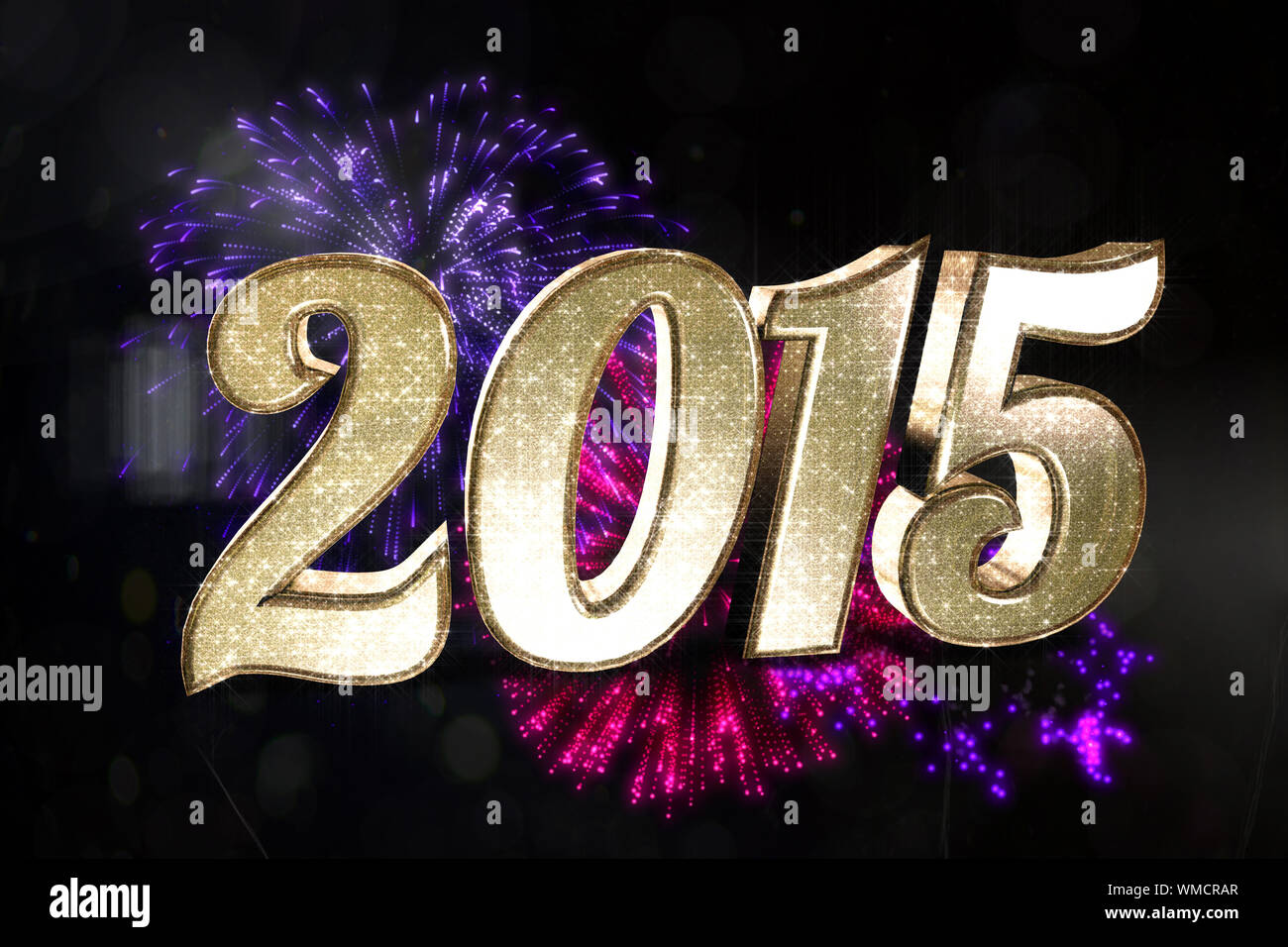Sparkly 2015 against colourful fireworks exploding on black background Stock Photo