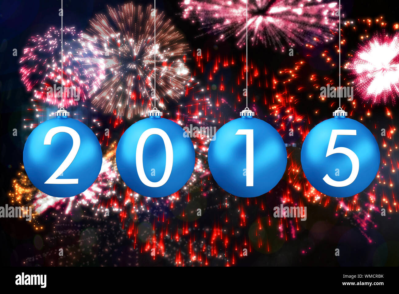 2015 against colourful fireworks exploding on black background Stock Photo