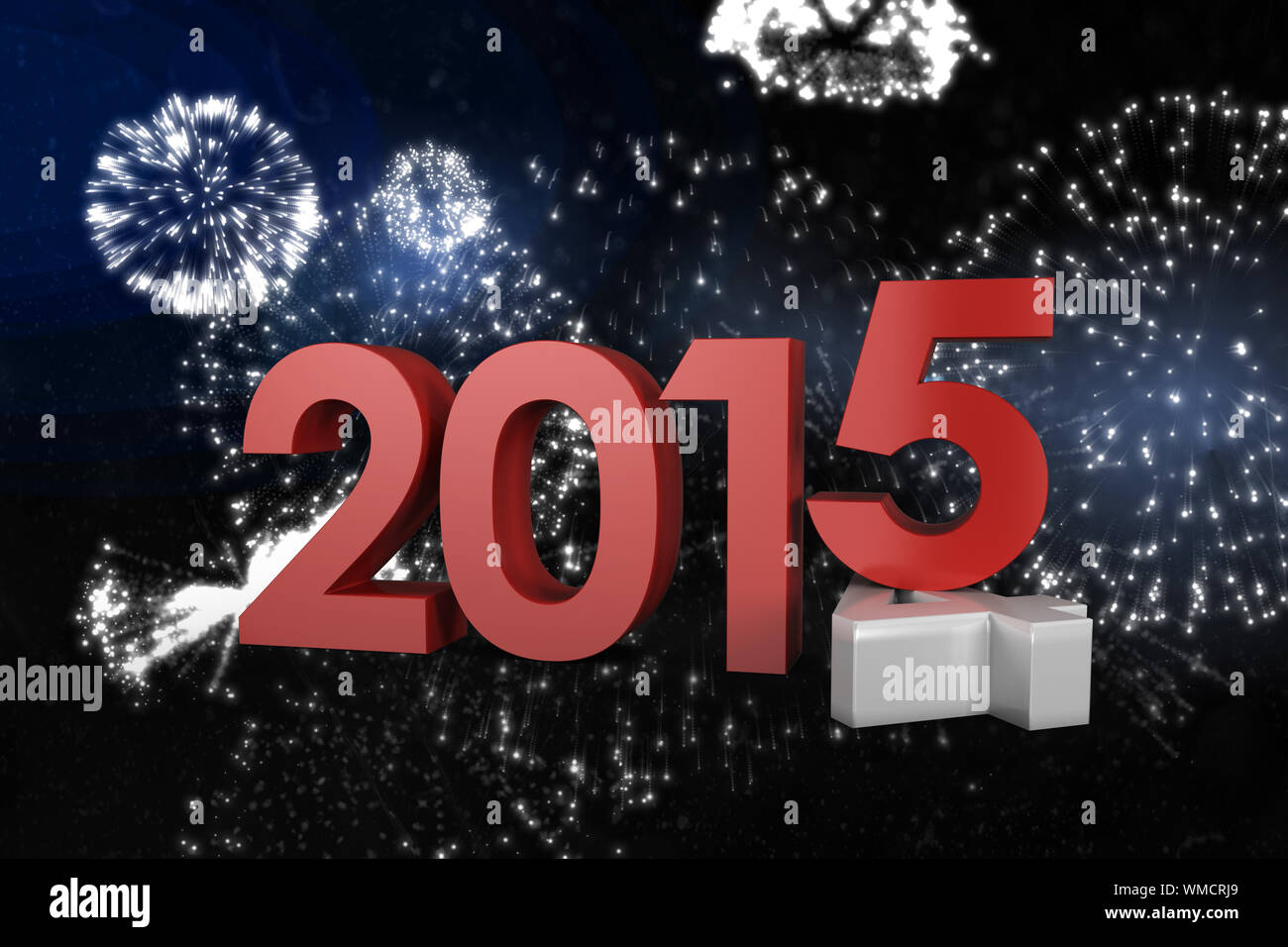 2014 and 2015 against white fireworks exploding on black background Stock Photo