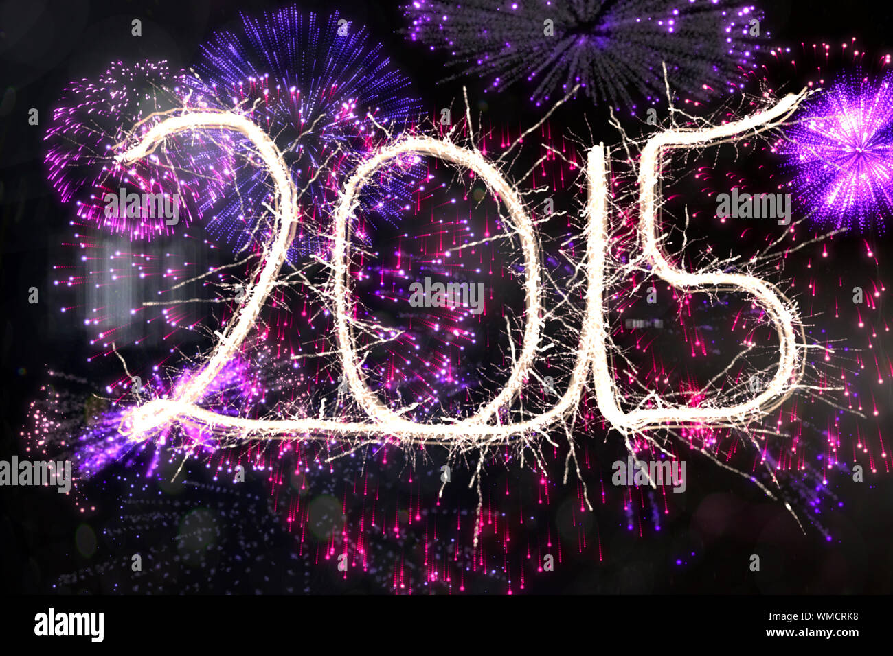 Sparky 2015 against colourful fireworks exploding on black background Stock Photo