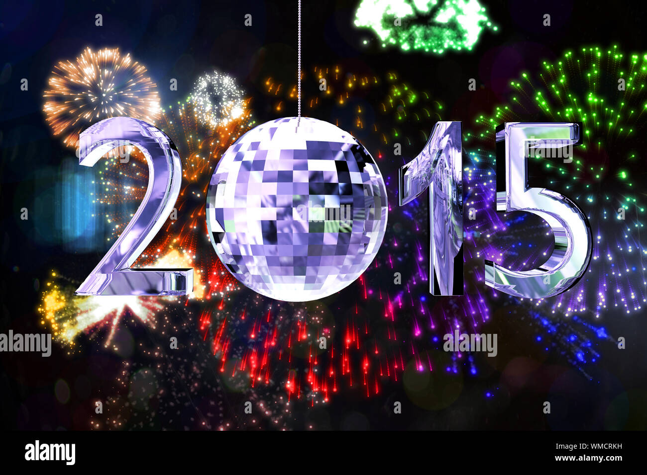 2015 against colourful fireworks exploding on black background Stock Photo