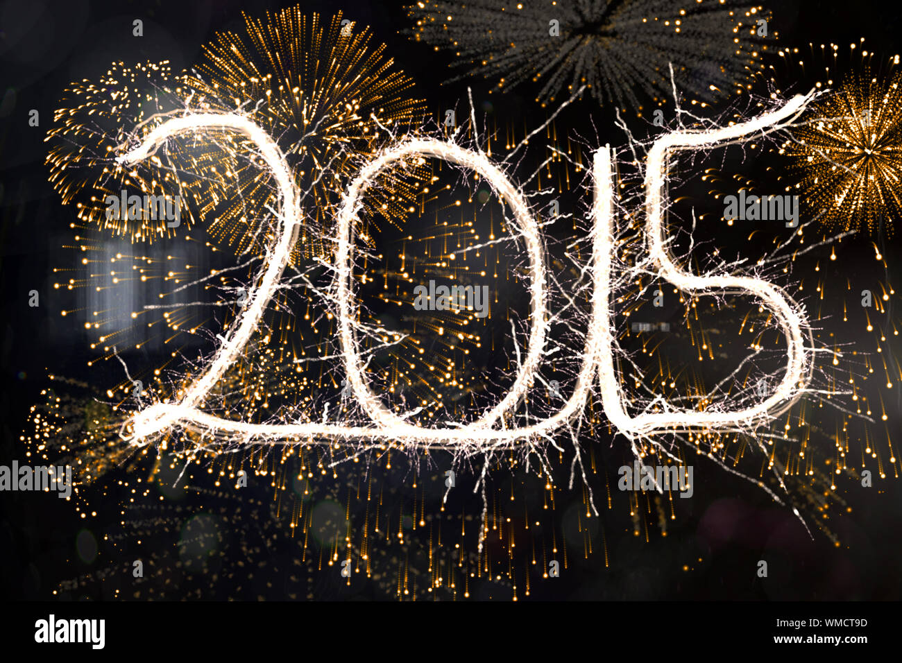 Sparky 2015 against colourful fireworks exploding on black background Stock Photo