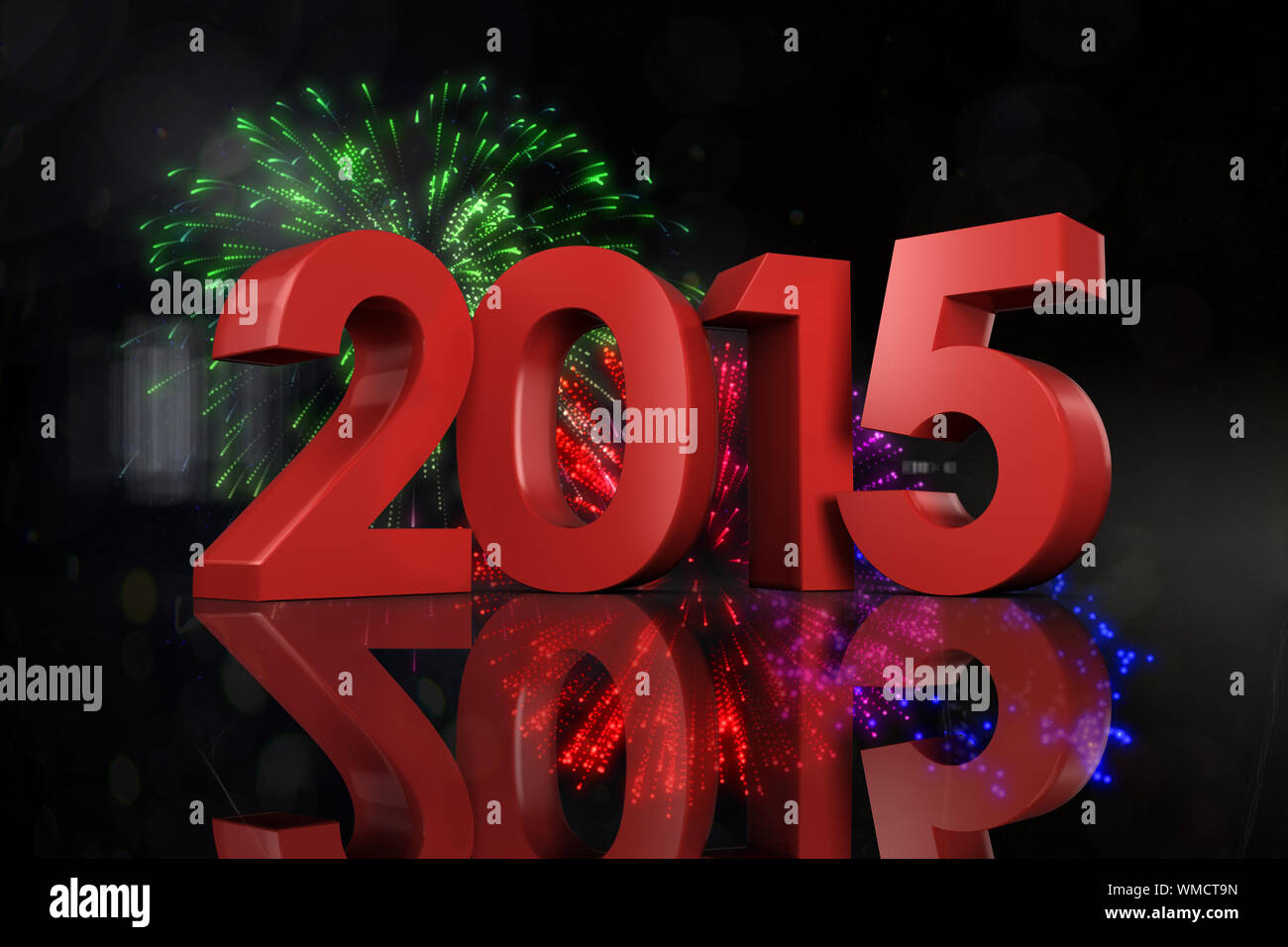2015 against colourful fireworks exploding on black background Stock Photo