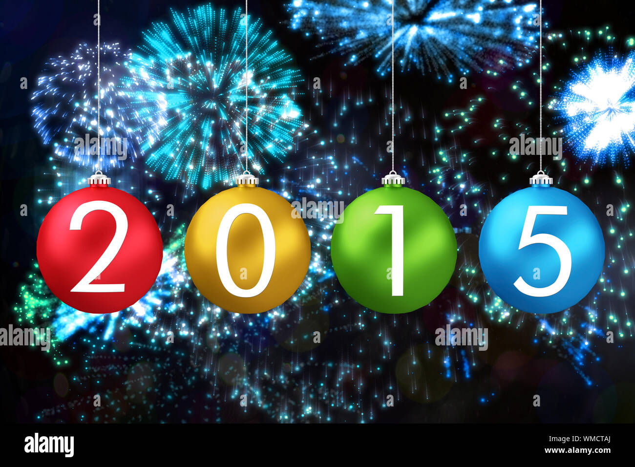 2015 against colourful fireworks exploding on black background Stock Photo