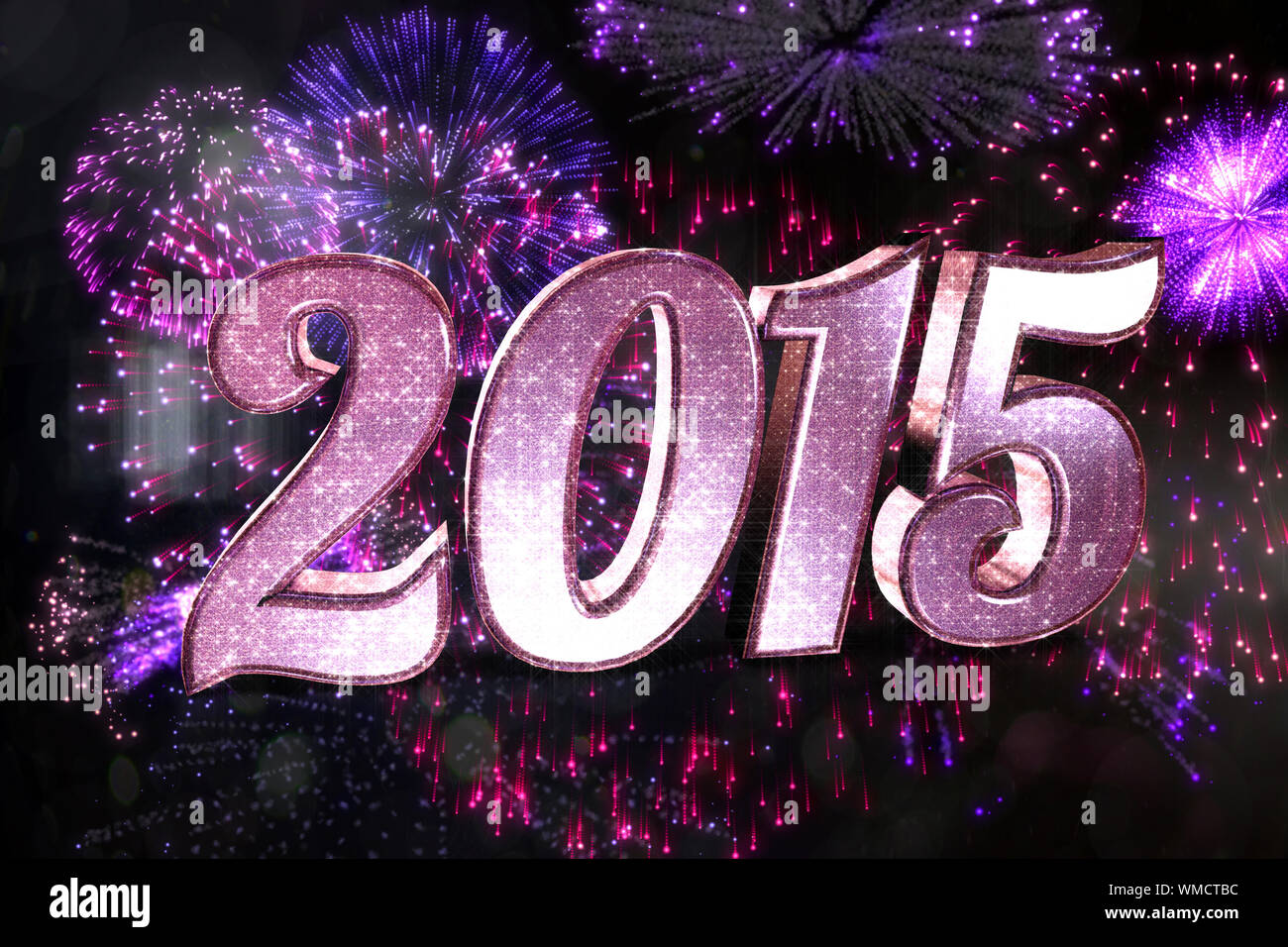 Sparkly 2015 against colourful fireworks exploding on black background Stock Photo