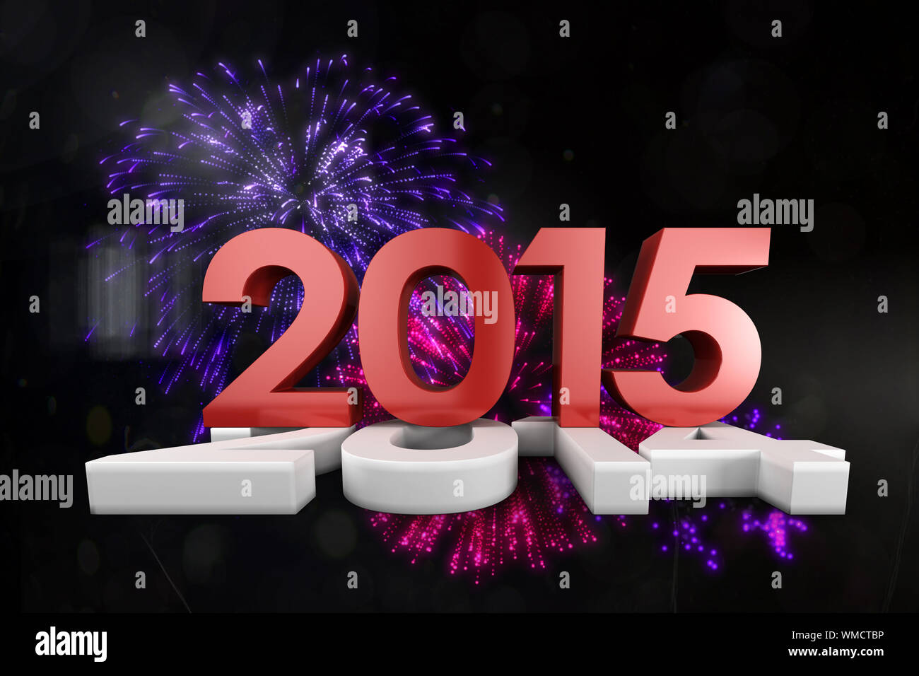 2014 and 2015 against colourful fireworks exploding on black background Stock Photo