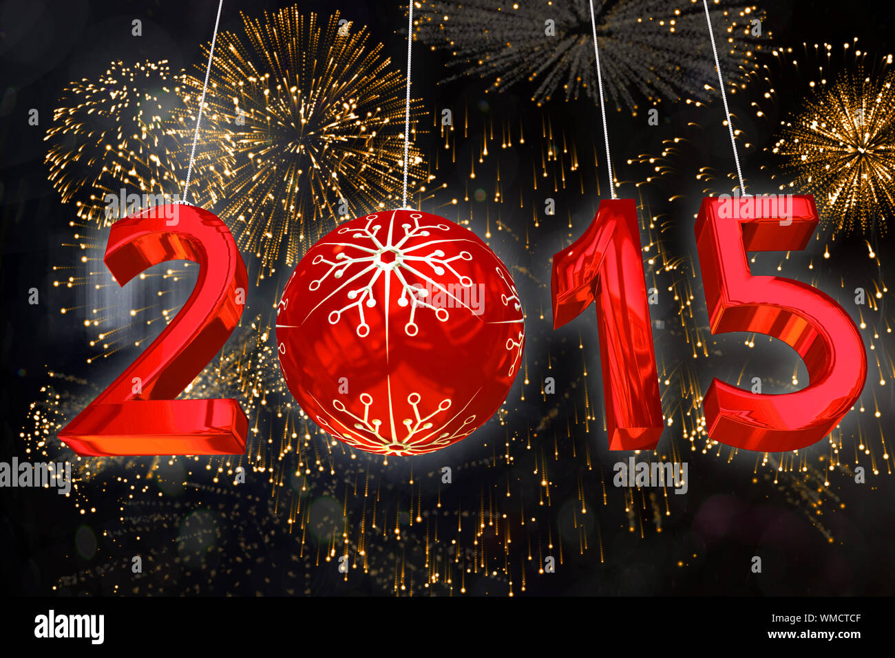2015 against colourful fireworks exploding on black background Stock Photo