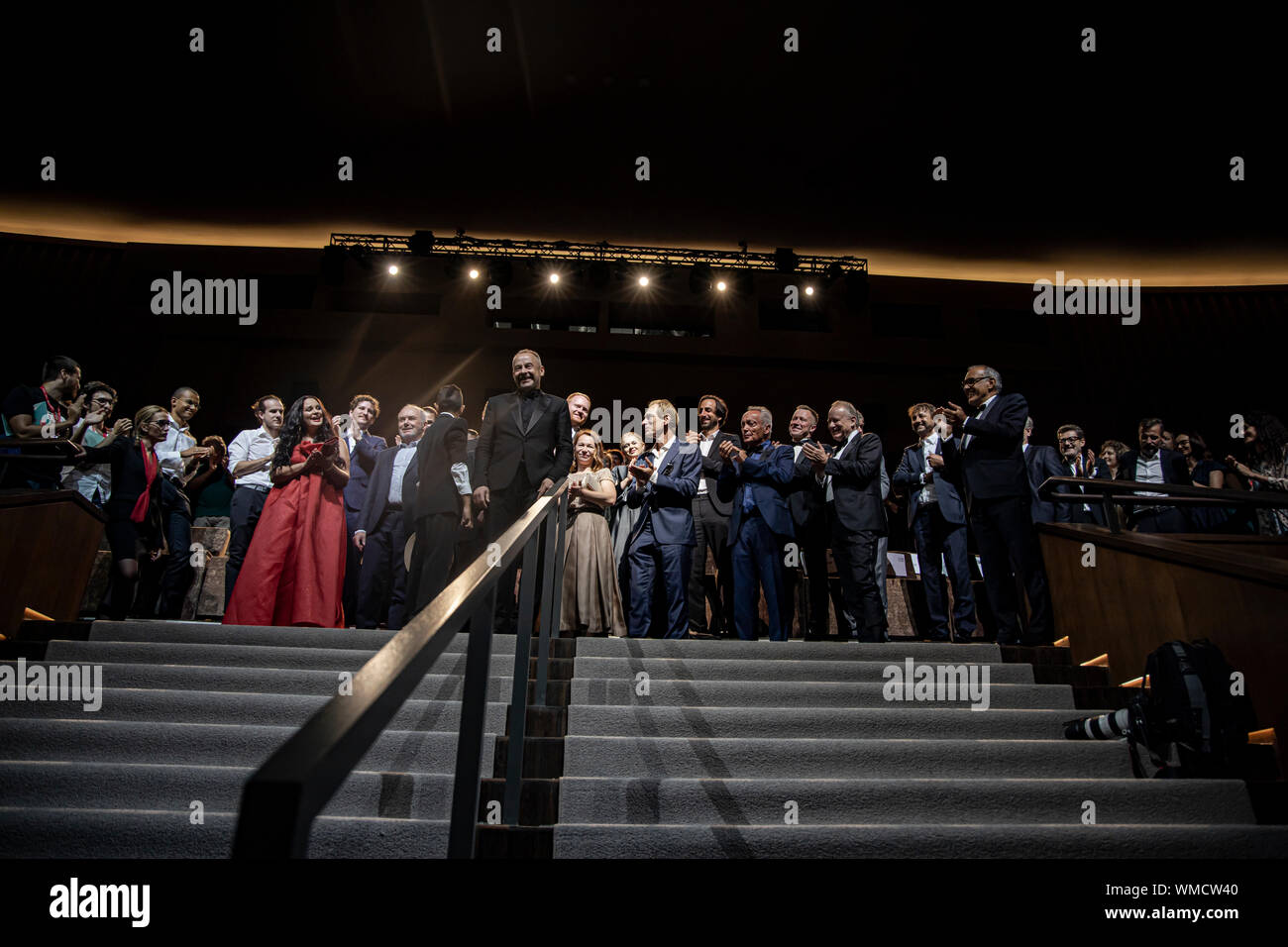 Actress Jitka Cvancarova, in red dress, actor Petr Kotlar, 3rd right from her, and film director Vaclav Marhoul, 4th right from her, attend the premie Stock Photo