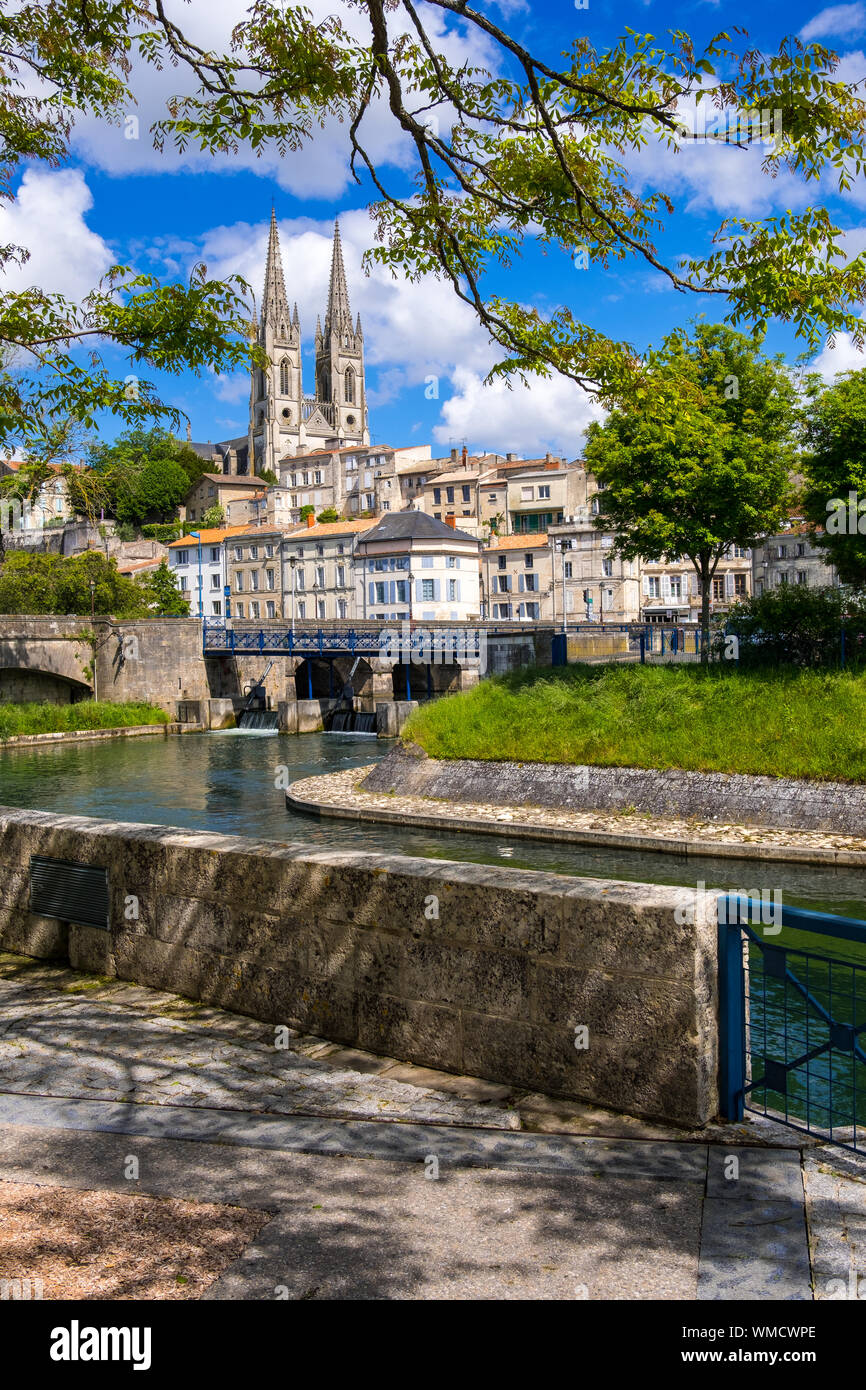 Niort, France - May 11, 2019: A view of Niort from the quay of Sevre Niortaise river, Deux-Sevres, Poitou-Charentes region, France Stock Photo