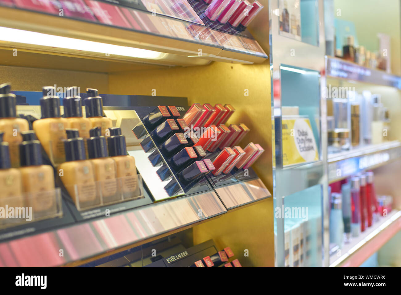 DUBAI, UAE CIRCA FEBRUARY, 2019 Estee Lauder makeup products on