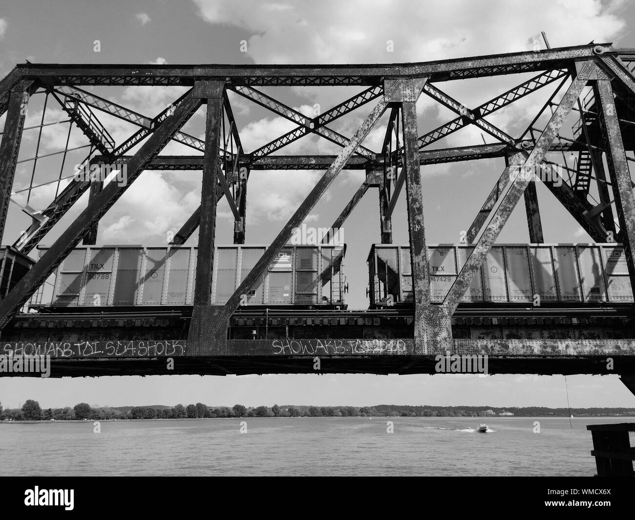 Freight Train On Railway Bridge Stock Photo Alamy