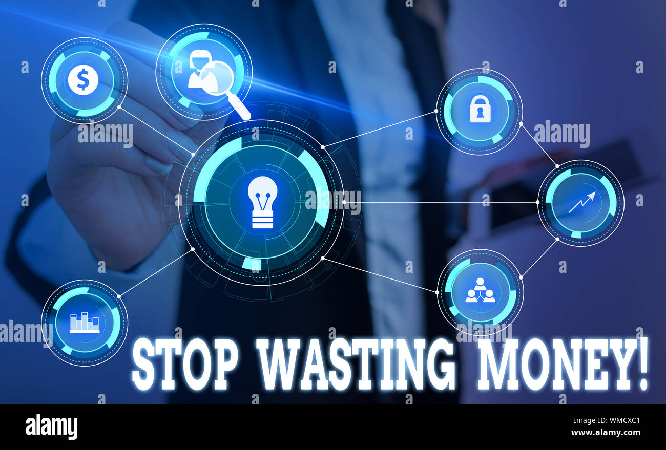 Writing note showing Stop Wasting Money. Business concept for advicing(03)