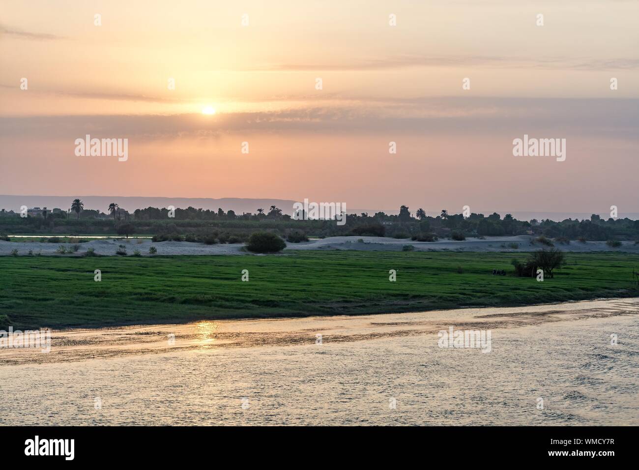 Beautiful sunset over Nile river, Egypt Stock Photo
