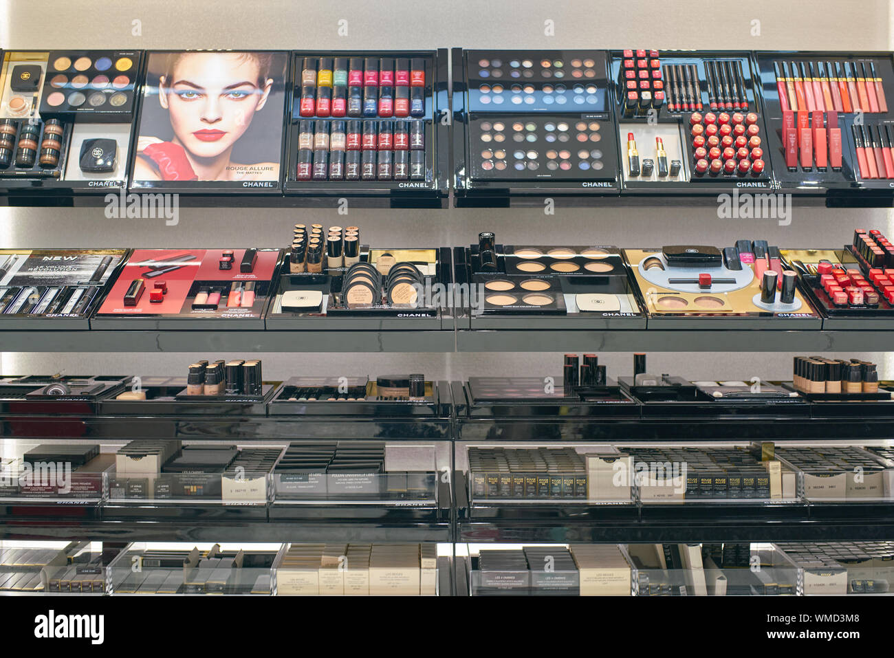 DUBAI, UAE - CIRCA FEBRUARY, 2019: Chanel makeup products on display at  Dubai International Airport Stock Photo - Alamy