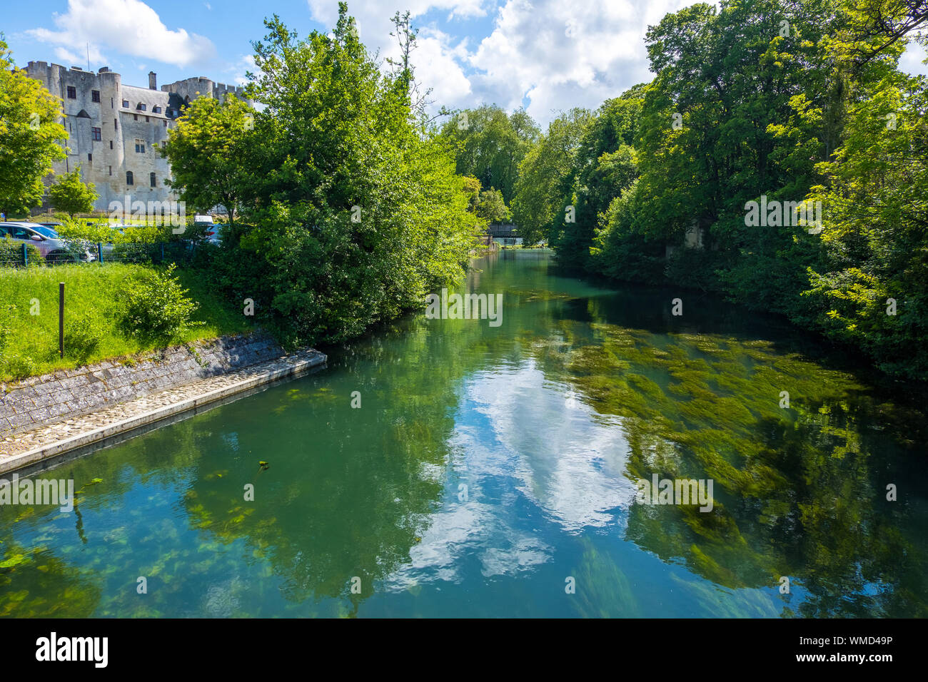 Niort, France - May 11, 2019: Beautiful landscape with reflection on a Sevres river in Niort, Deux-Sevres, France Stock Photo