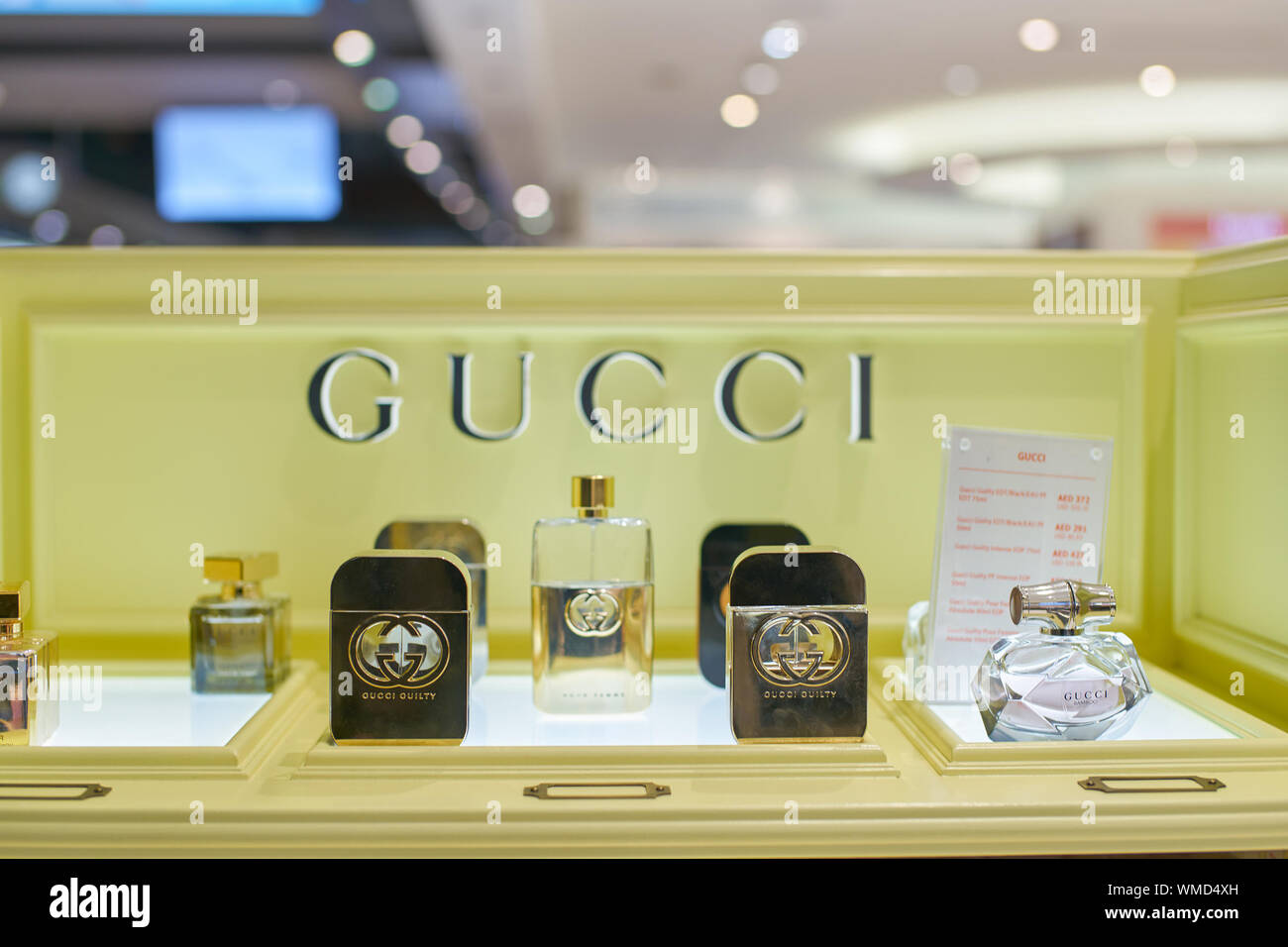 DUBAI, UAE - CIRCA FEBRUARY, 2019: close up shot of Gucci perfume bottles  in Duty Free at Dubai International Airport Stock Photo - Alamy
