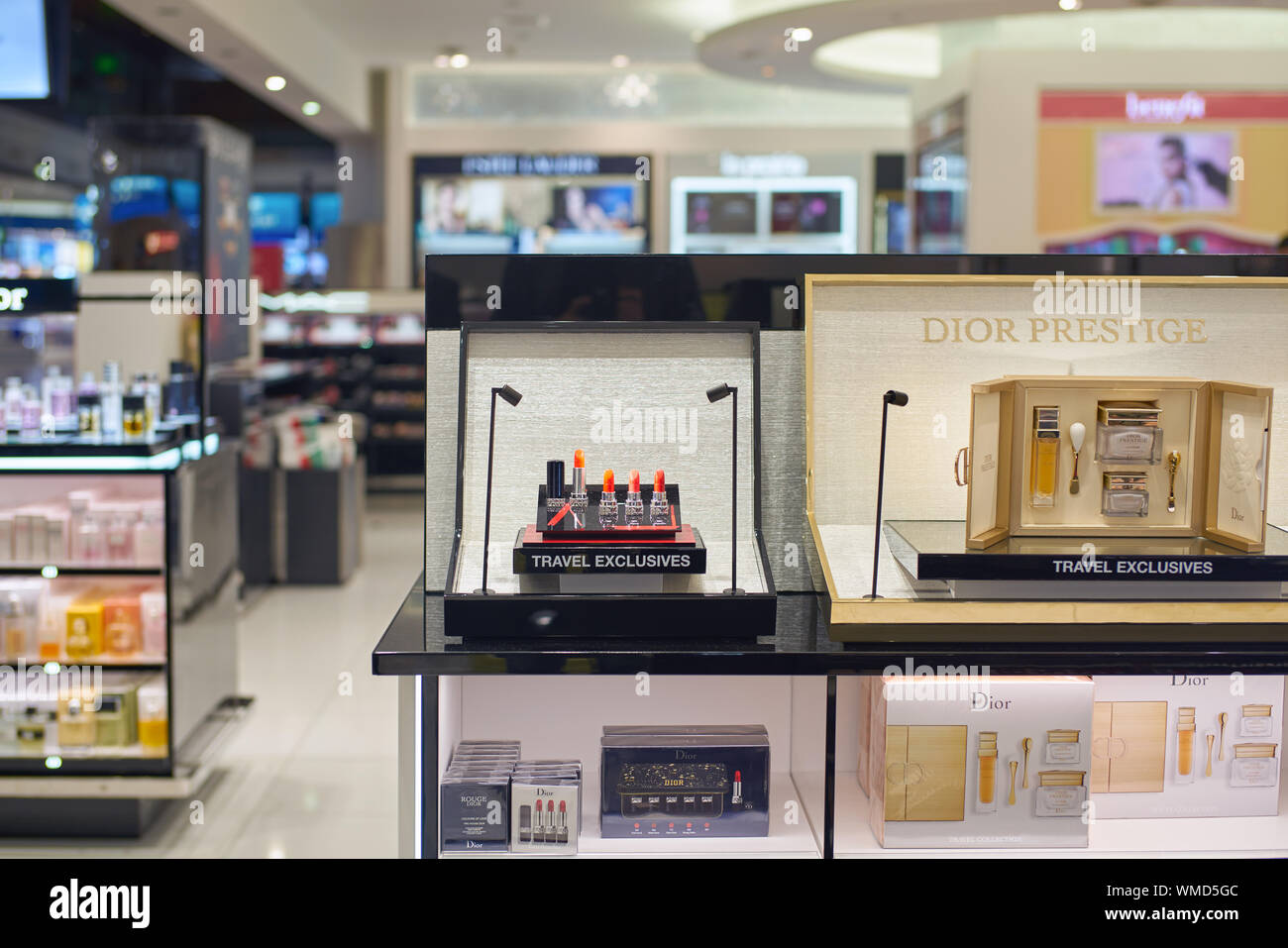DUBAI, UAE CIRCA FEBRUARY, 2019 Dior makeup products on display at Dubai International