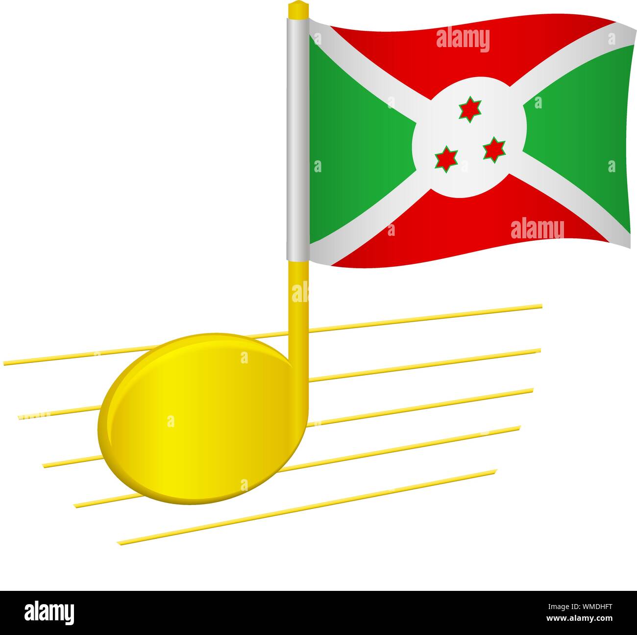 Burundi flag and musical note. Music background. National flag of