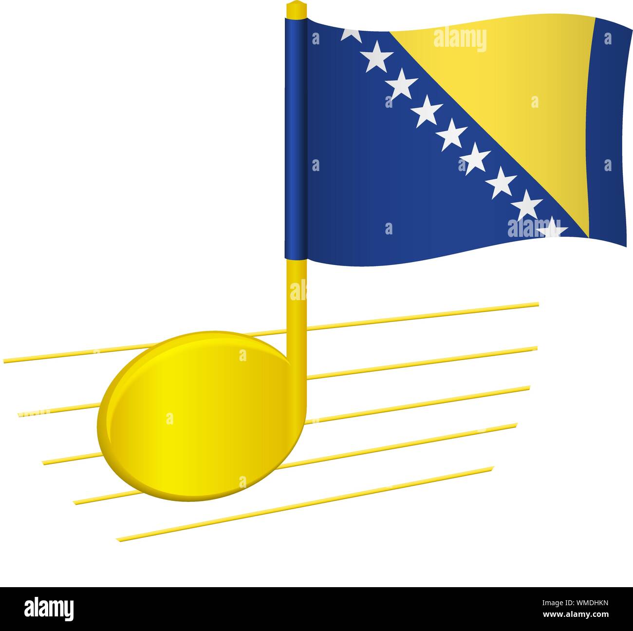 Bosnia and Herzegovina flag and musical note. Music background