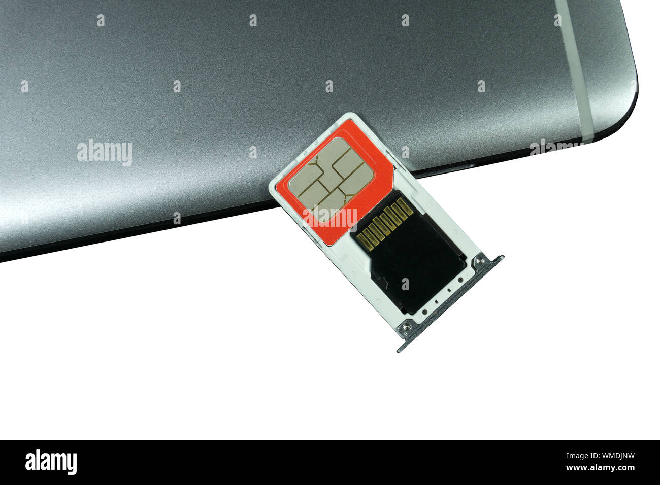 Closeup Of Sim Card And Mobile Phone Over White Background Stock Photo