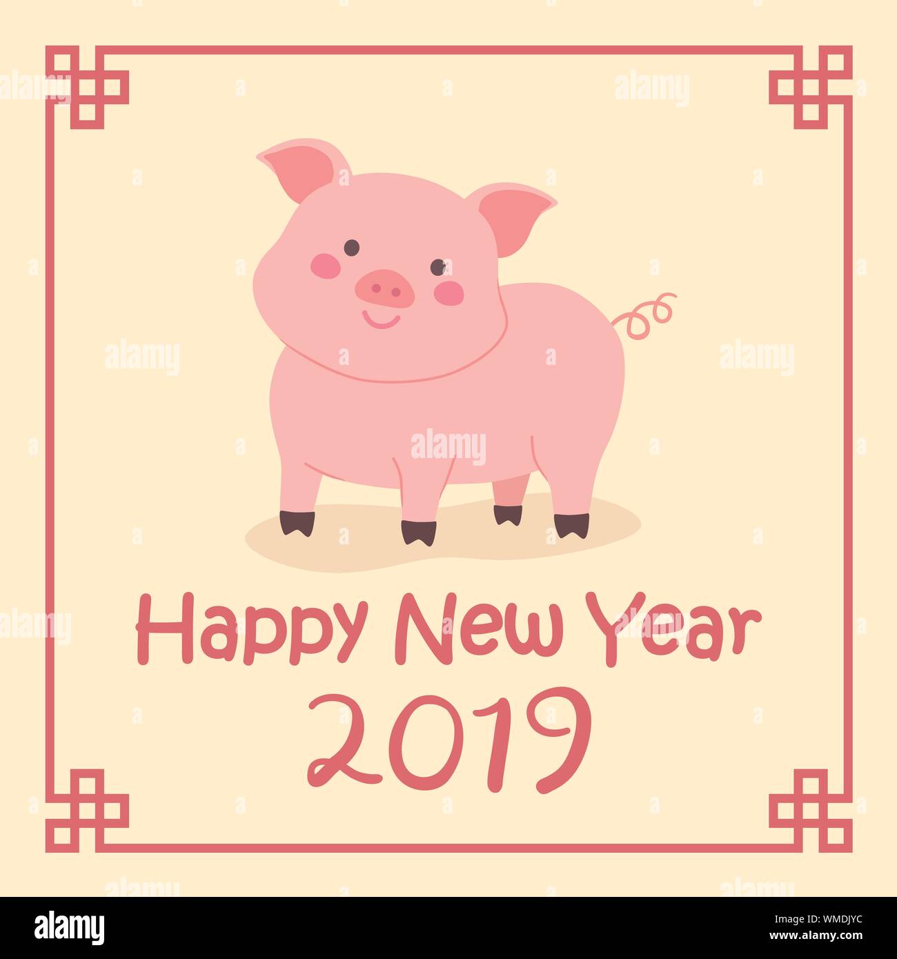 Chinese New Year 2019 Cute Pig Zodiac Character Vector Illustration Cartoon Greeting Card Stock Vector