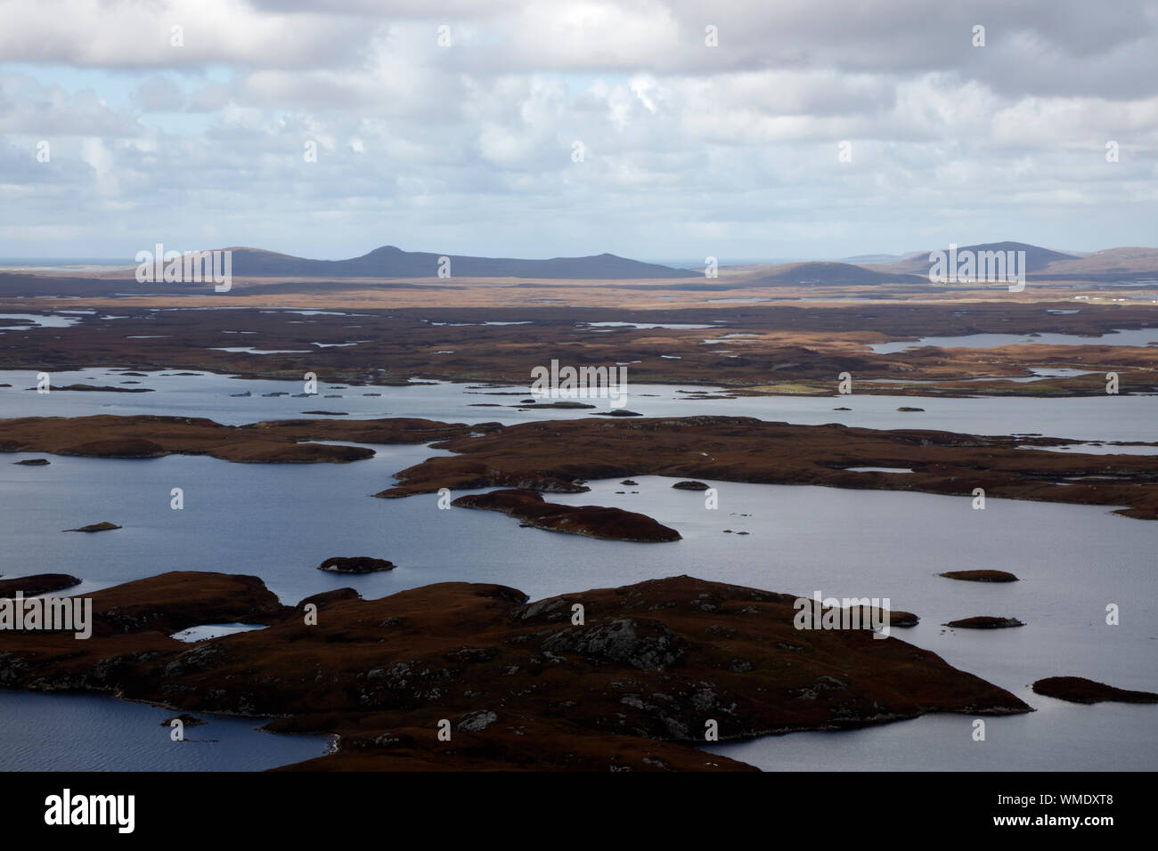 Lochan landscape in the interior of the Isle of North Uist, Outer Hebrides, Scotland. Stock Photo