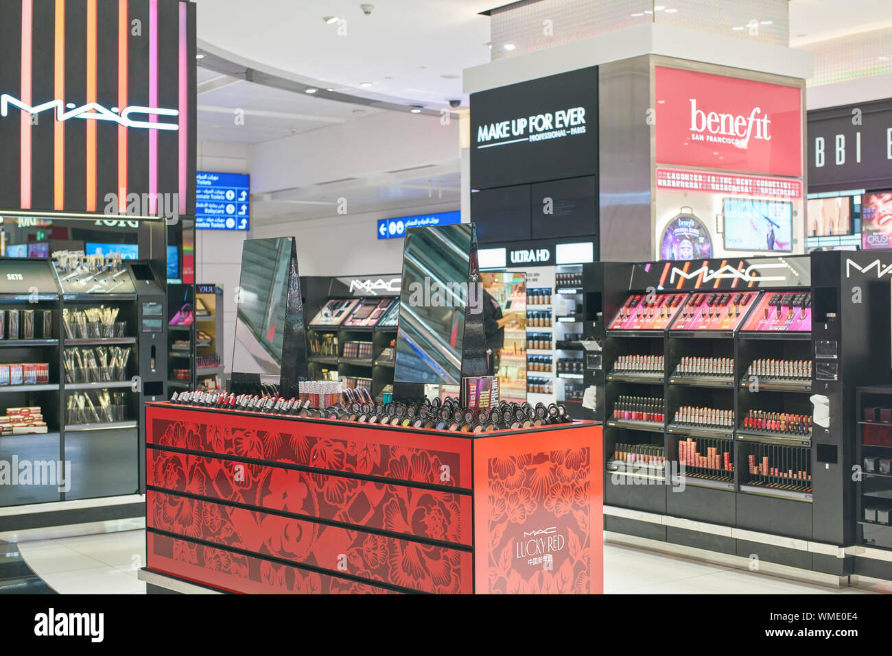 DUBAI, UAE CIRCA FEBRUARY, 2019 MAC makeup products on display at