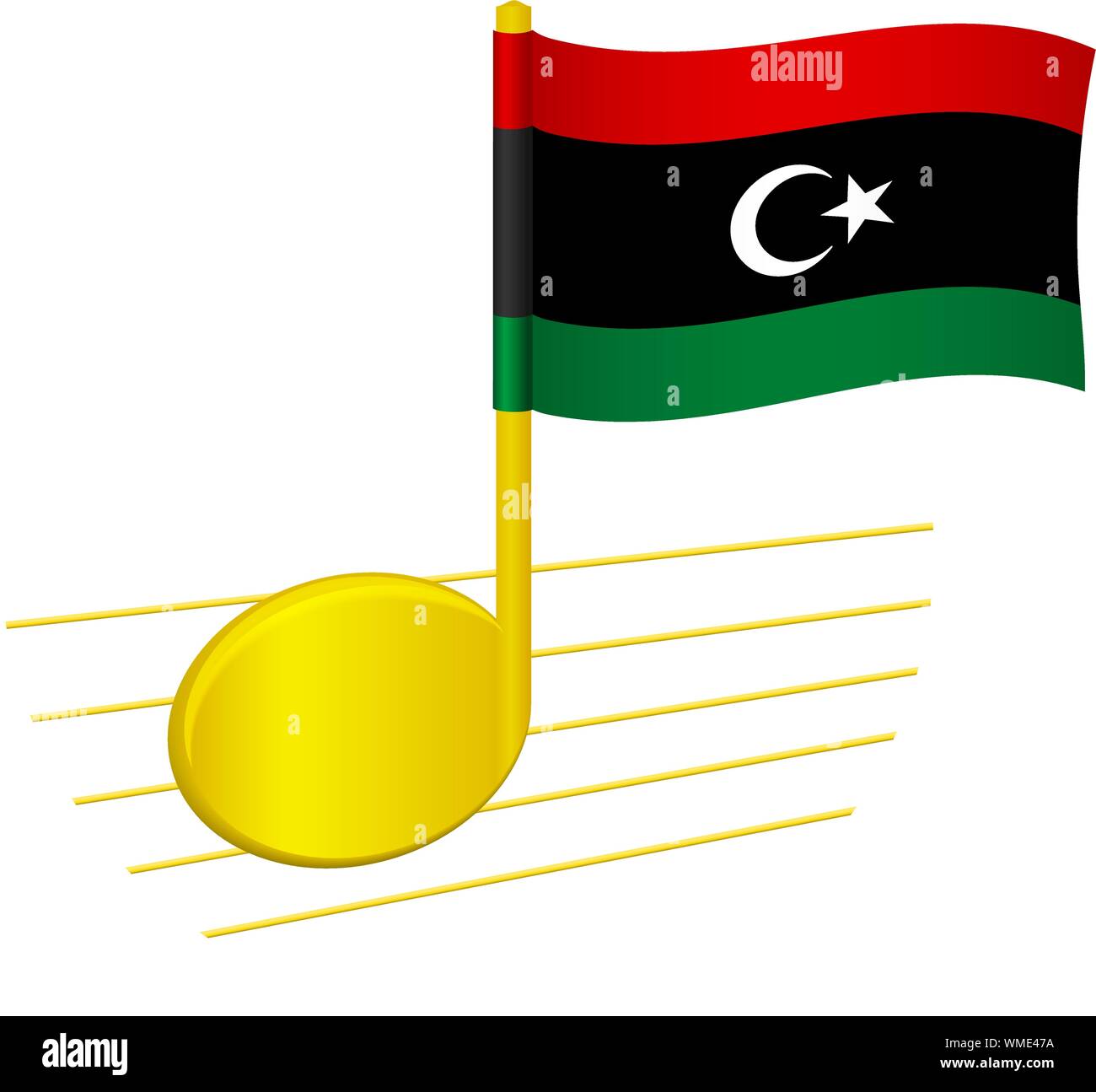 libya flag and musical note. Music background. National flag of libya