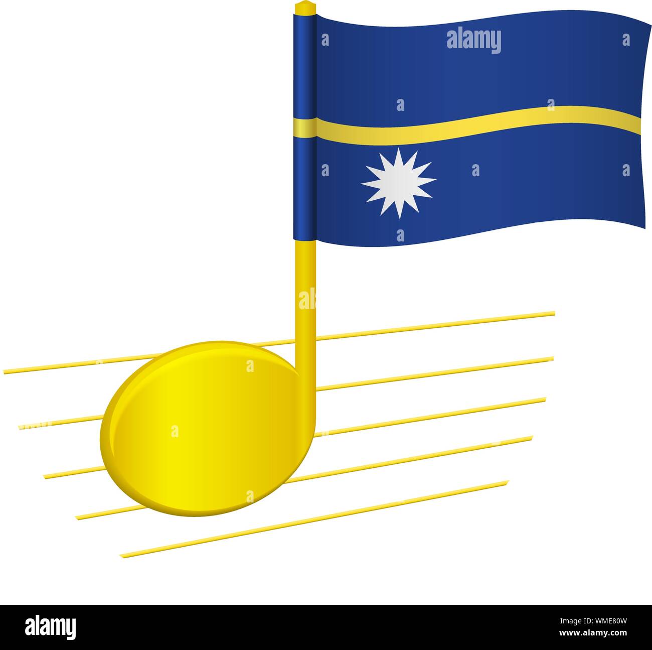 Nauru flag and musical note. Music background. National flag of Nauru