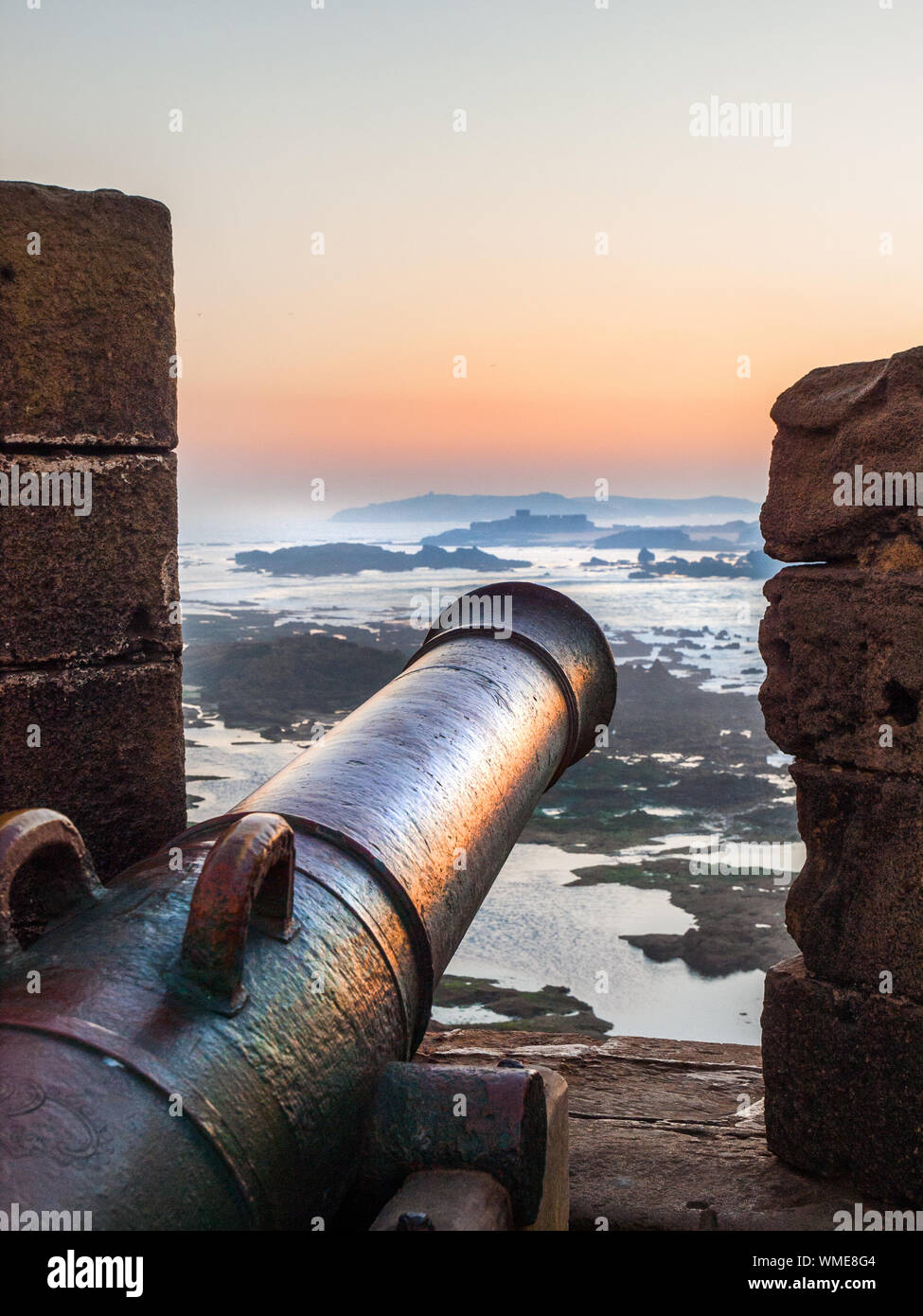 Cannon on the ramparts of the walled town of Essauoira on the Atlantic coast, Morocco Stock Photo
