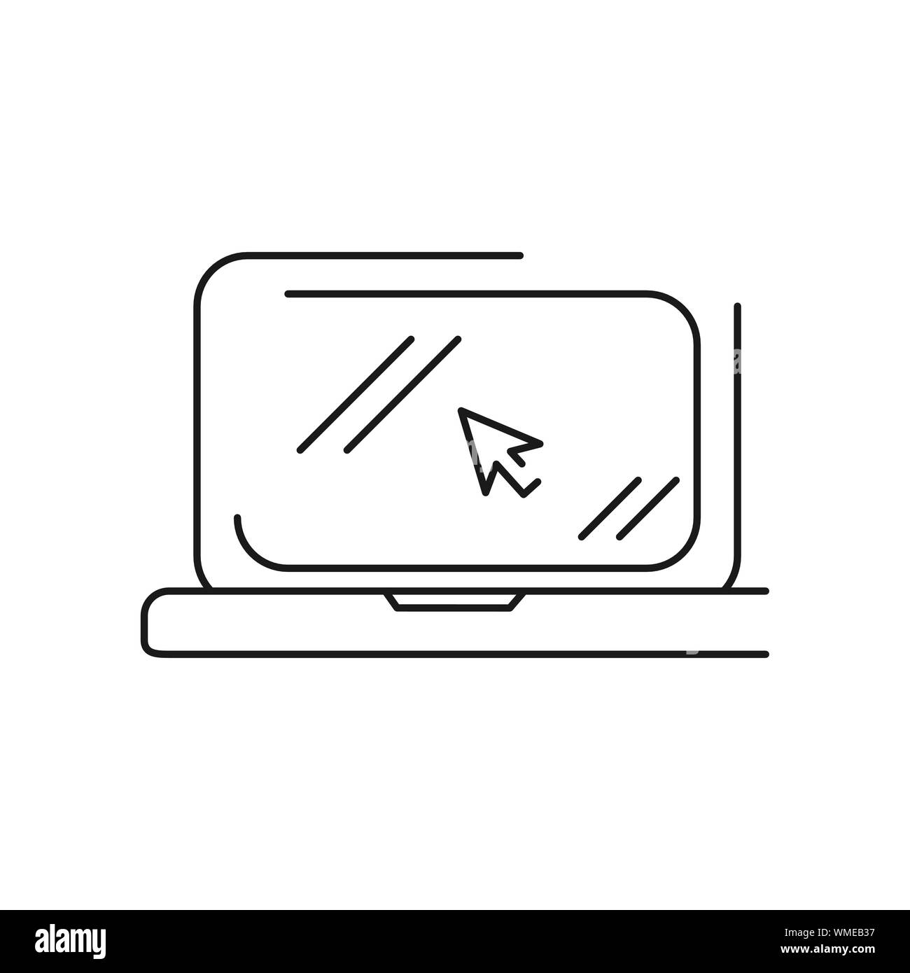 laptop with cursor on the screen vector black linear flat style icon