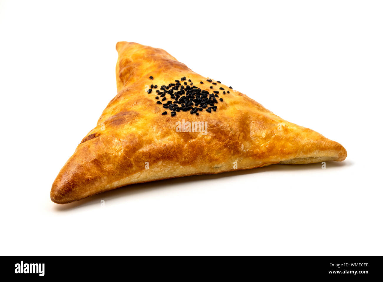 Samsa, savoury meat pastry in Central Asian cuisines, on a white background Stock Photo