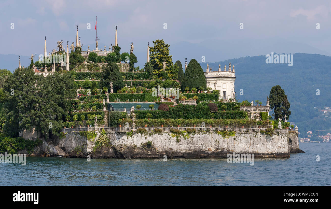 Beautiful view of Isola Bella and Italian gardens from Lake Maggiore, Italy Stock Photo