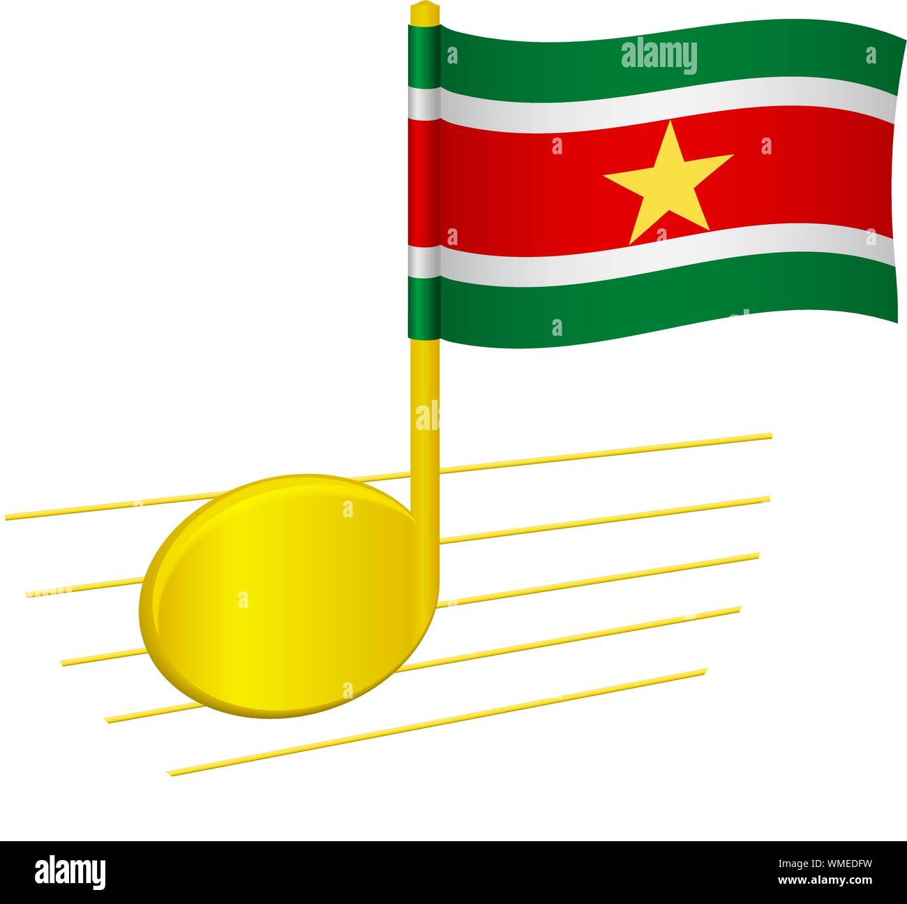 Suriname flag and musical note. Music background. National flag of
