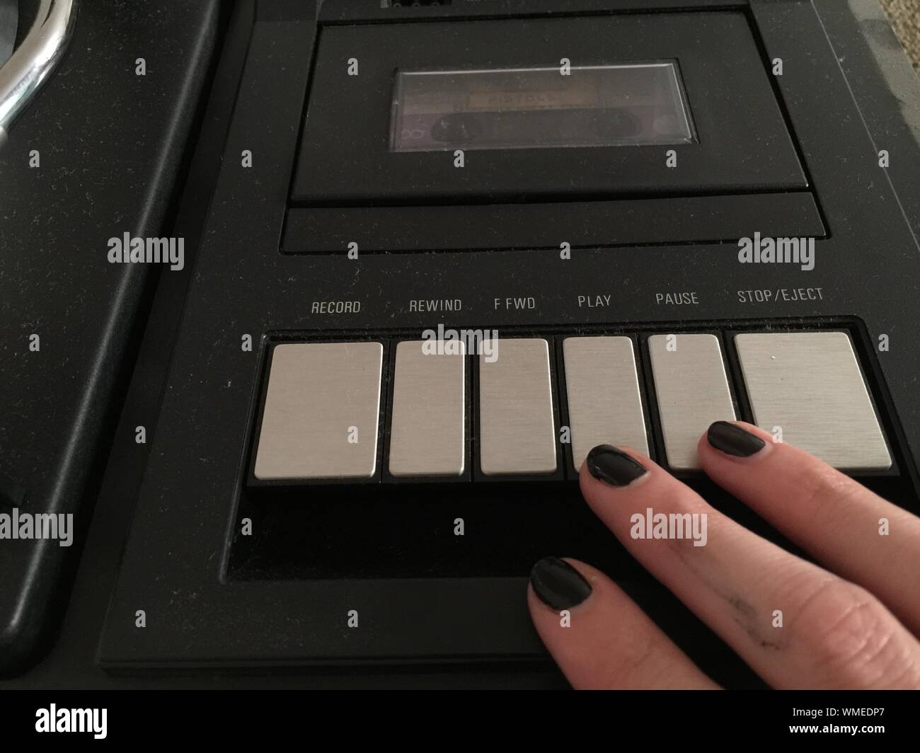 Fingers On Buttons Of Cassette Player Stock Photo Alamy