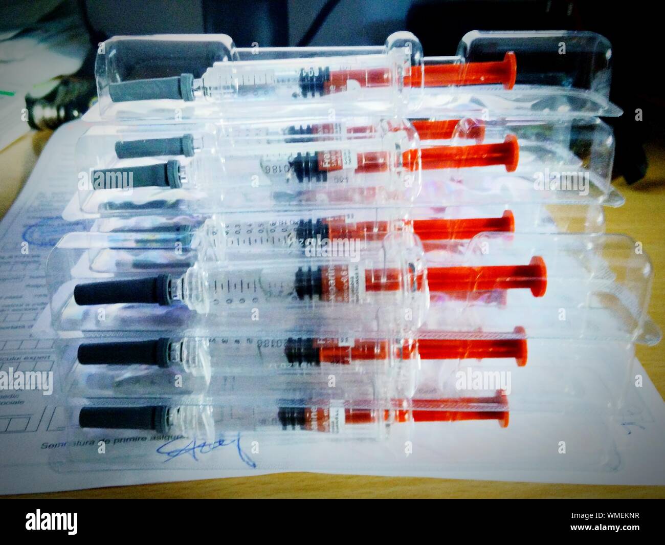 Arrangement of medicine syringes hires stock photography and images