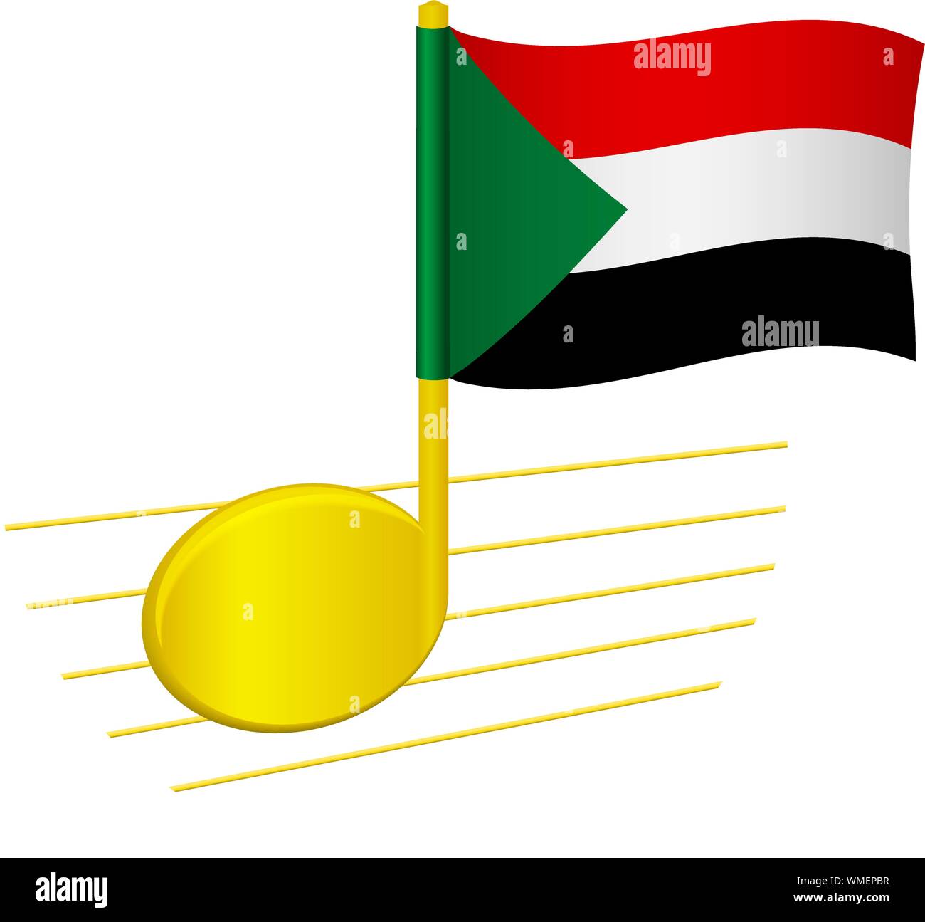 Sudan flag and musical note. Music background. National flag of Sudan