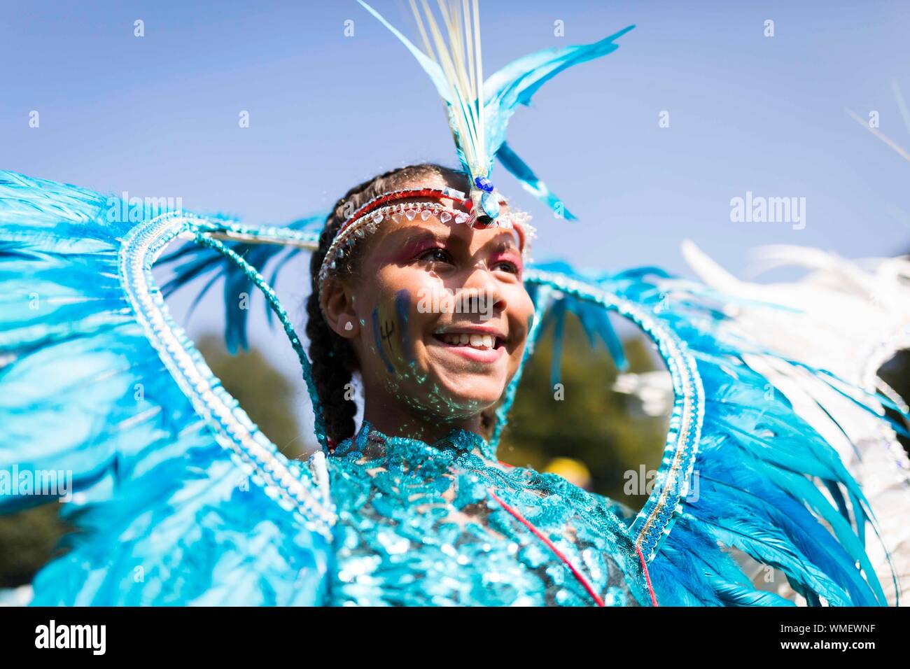 Leeds West Indian Carnival 2019 The Leeds Carnival, also called the Leeds West Indian Carnival or the Chapeltown Carnival, is one of the longest runni Stock Photo