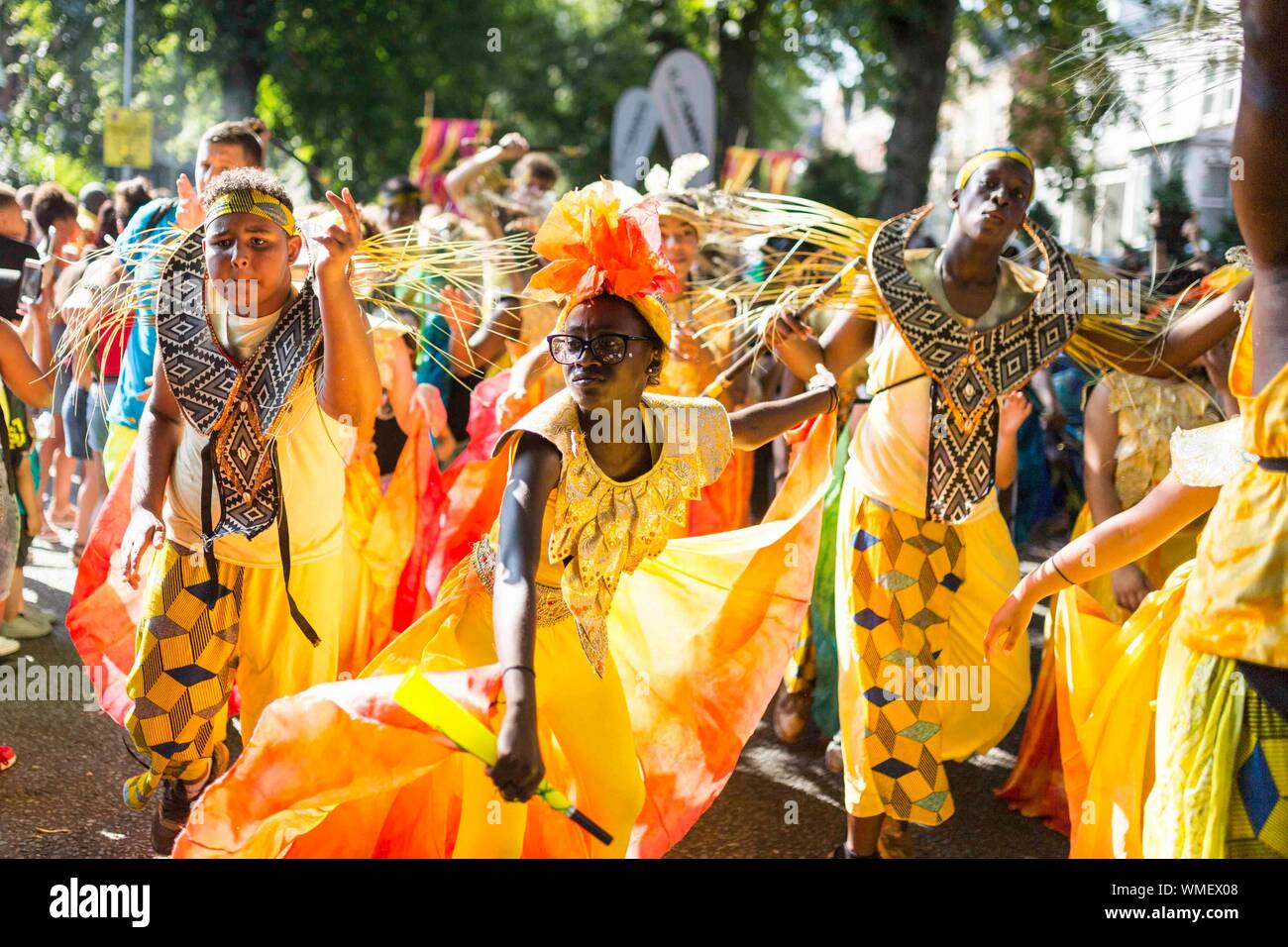 Leeds West Indian Carnival 2019 The Leeds Carnival, also called the Leeds West Indian Carnival or the Chapeltown Carnival, is one of the longest runni Stock Photo