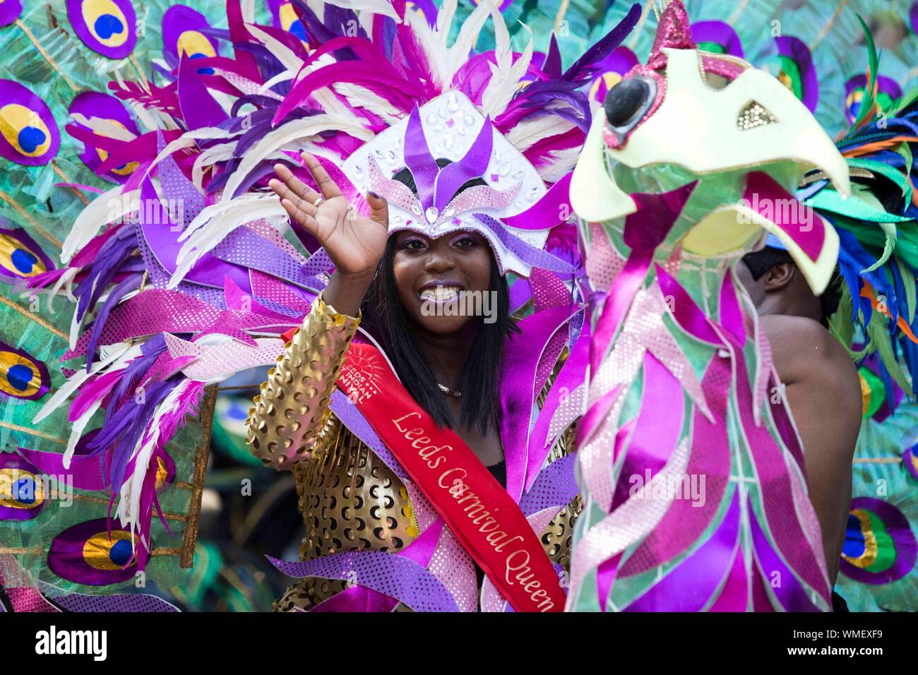 Leeds West Indian Carnival 2019 The Leeds Carnival, also called the Leeds West Indian Carnival or the Chapeltown Carnival, is one of the longest runni Stock Photo