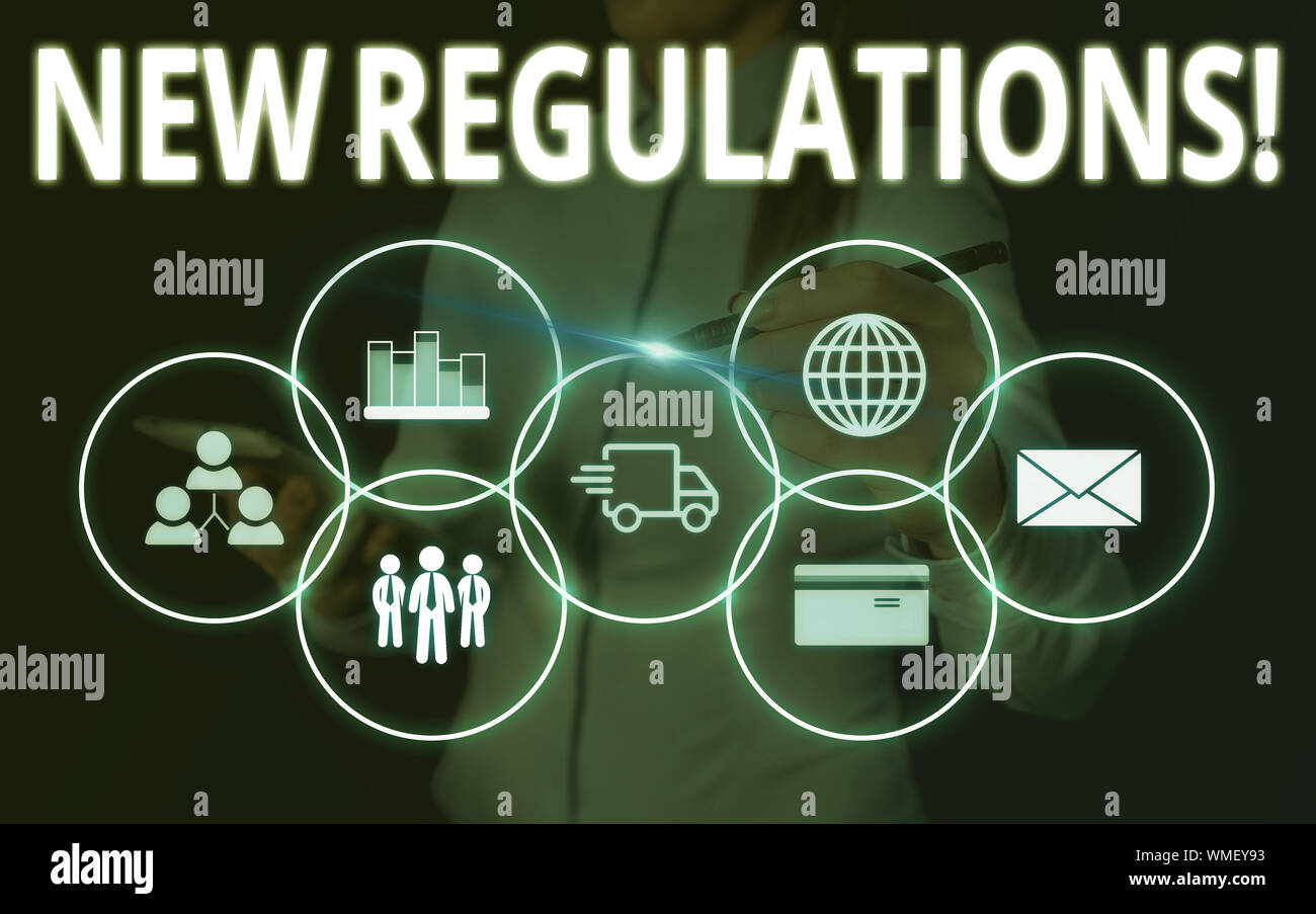 Conceptual hand writing showing New Regulations. Concept meaning rules ...