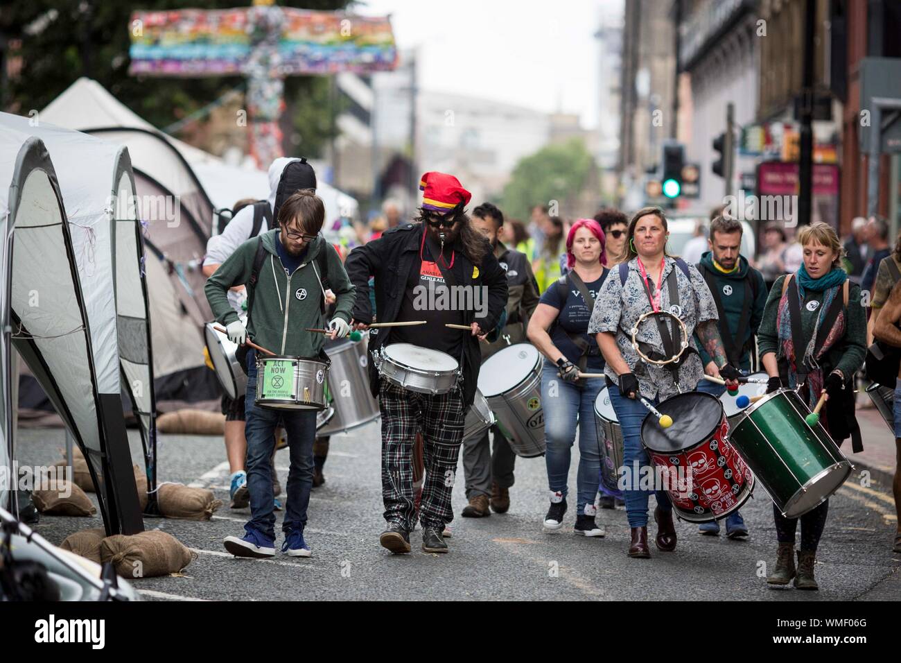 Extinction Rebellion protestors occupy Deansgate in Manchester city centre today (Friday 30th August 2019) Stock Photo