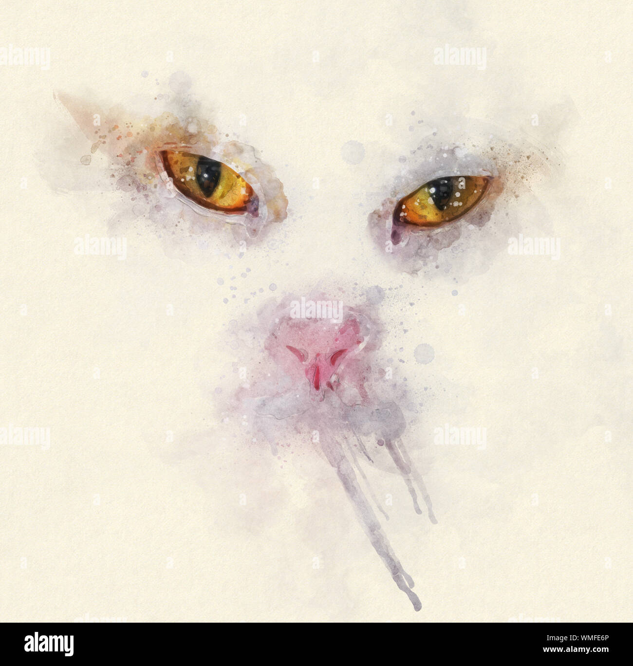 Close up watercolor portrait illustration of a calico cat Stock Photo ...