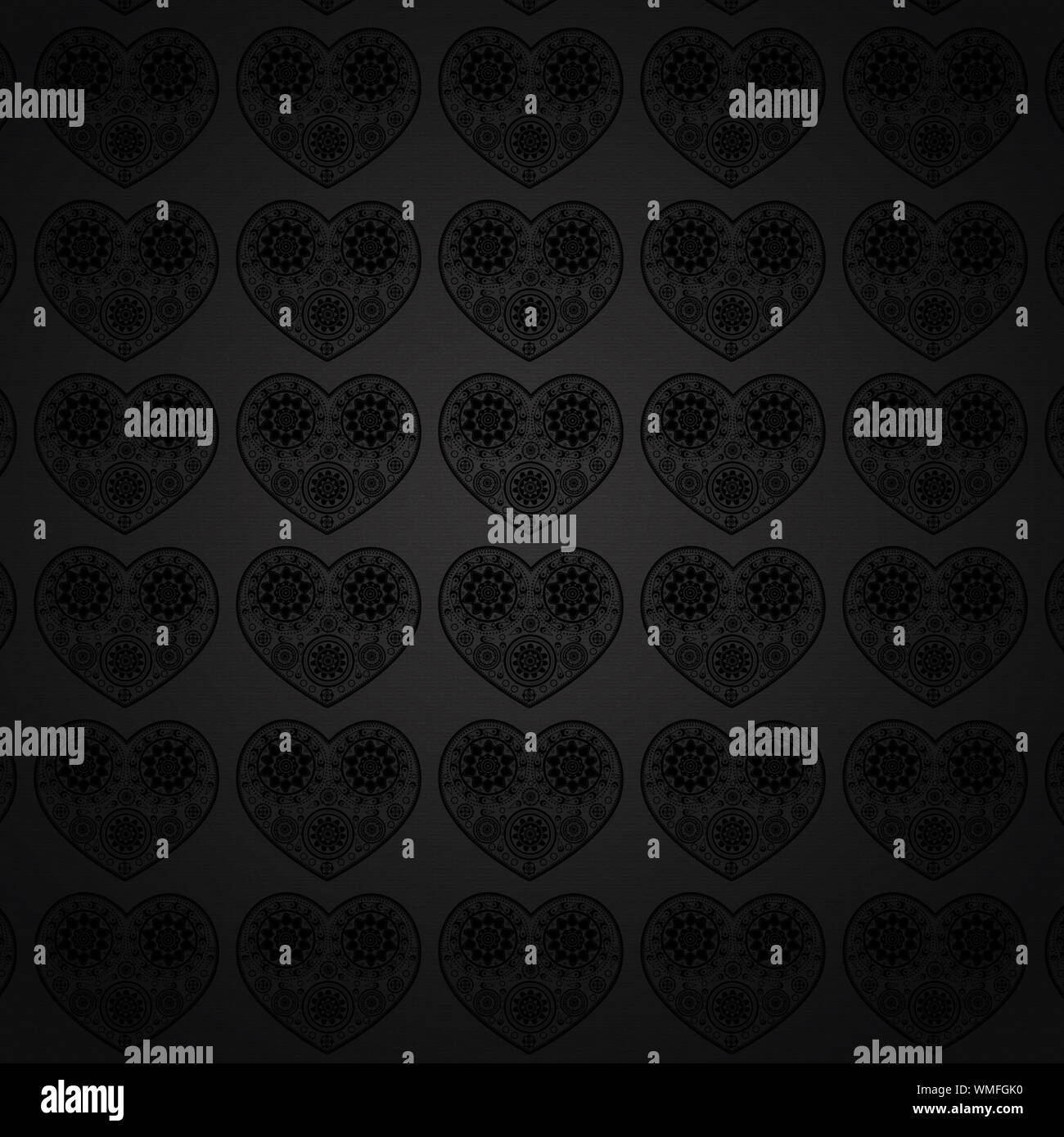 Illustration of black ornamental heart pattern on dark background Stock