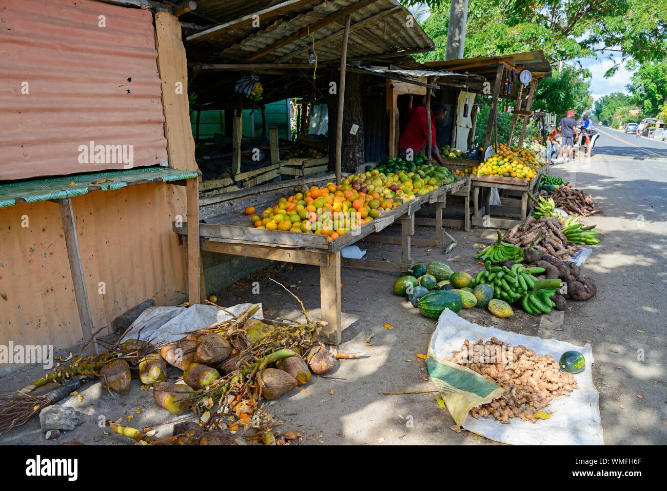Fruit stand near El Seibo, Dominican Republic, Carribean, America Stock Photo
